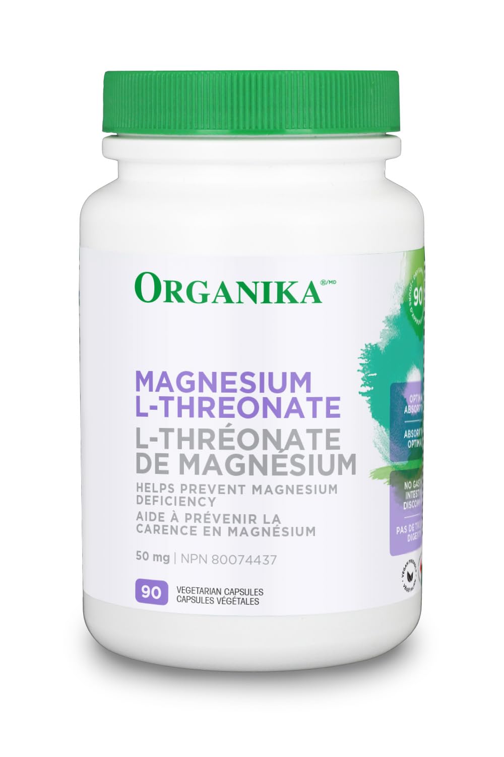 Organika Magnesium L-Threonate- High Absorption to Boost Magnesium Levels- 90vcaps & Magnesium Bisglycinate - 200mg, High Absorption, Muscle Recovery, Heart Support, 120vcaps