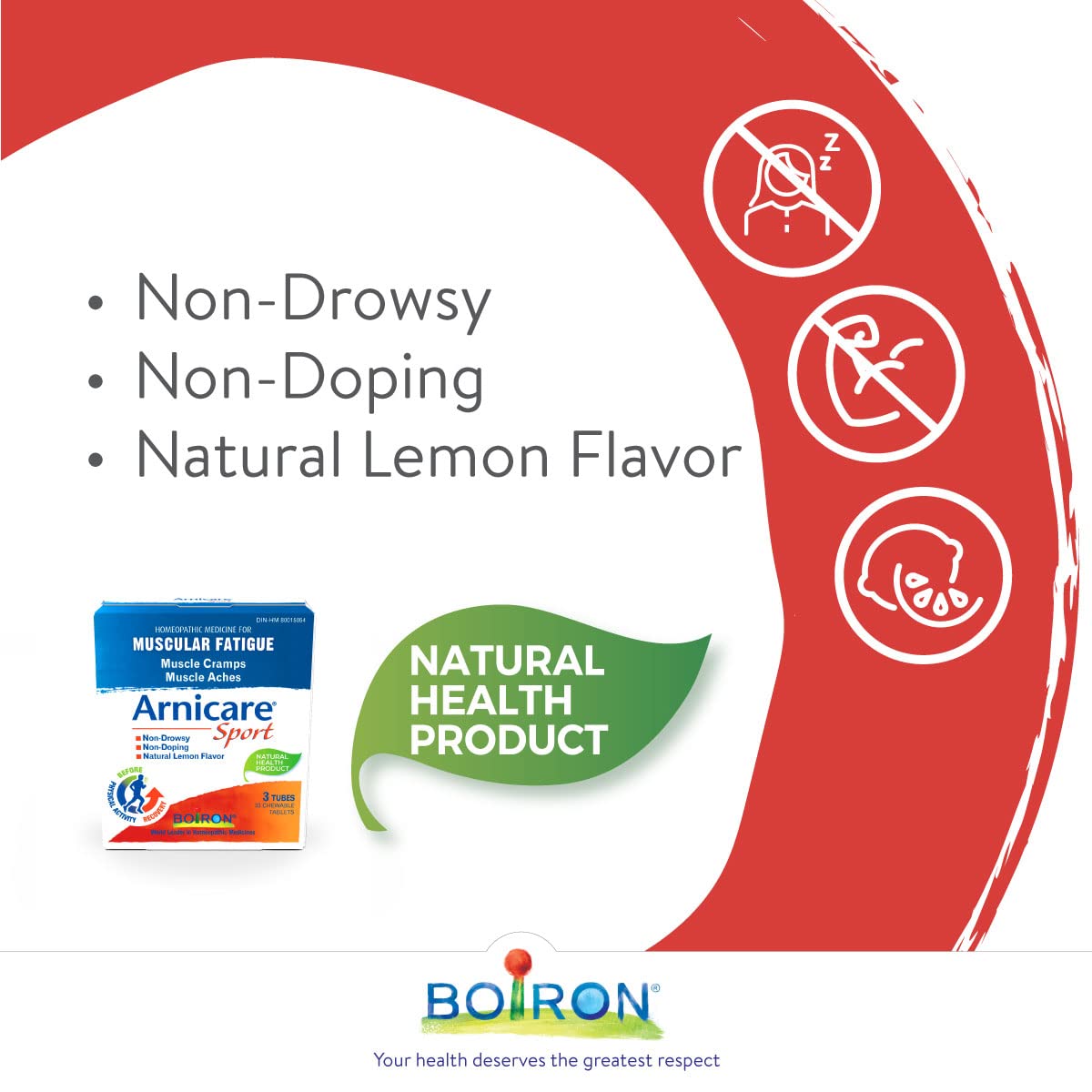 Boiron Arnicare Sport 33 Chewable Tablets, Relieves Muscular Soreness, Cramps and Fatigue Following a Physical Workout or Overexertion, Natural Health Product, Lemon Flavor