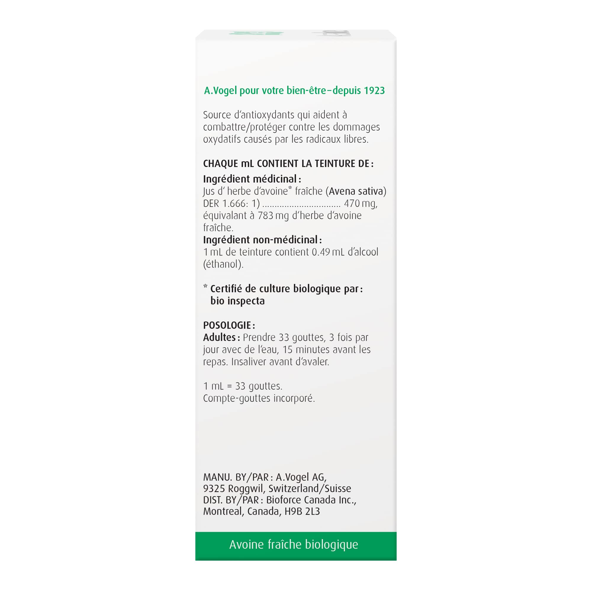 A.Vogel Avenaforce Fresh Avena Sativa Antioxidant Extract – High-Potency Antioxidant Supplement with 783 mg Fresh Oat Herb per ml – Sugar-Free, Gluten-Free, Lactose-Free, Supports Oxidative Damage Defense – 50ml