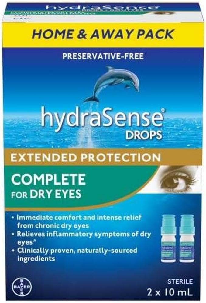 hydraSense Complete Eye Drops For Dry Eyes - Preservative Free Eye Drops For Dry Eye Relief, Immediate Comfort & Intense Relief From Chronic Dry Eyes, Naturally Sourced, Can Use With Contacts, 2x10mL