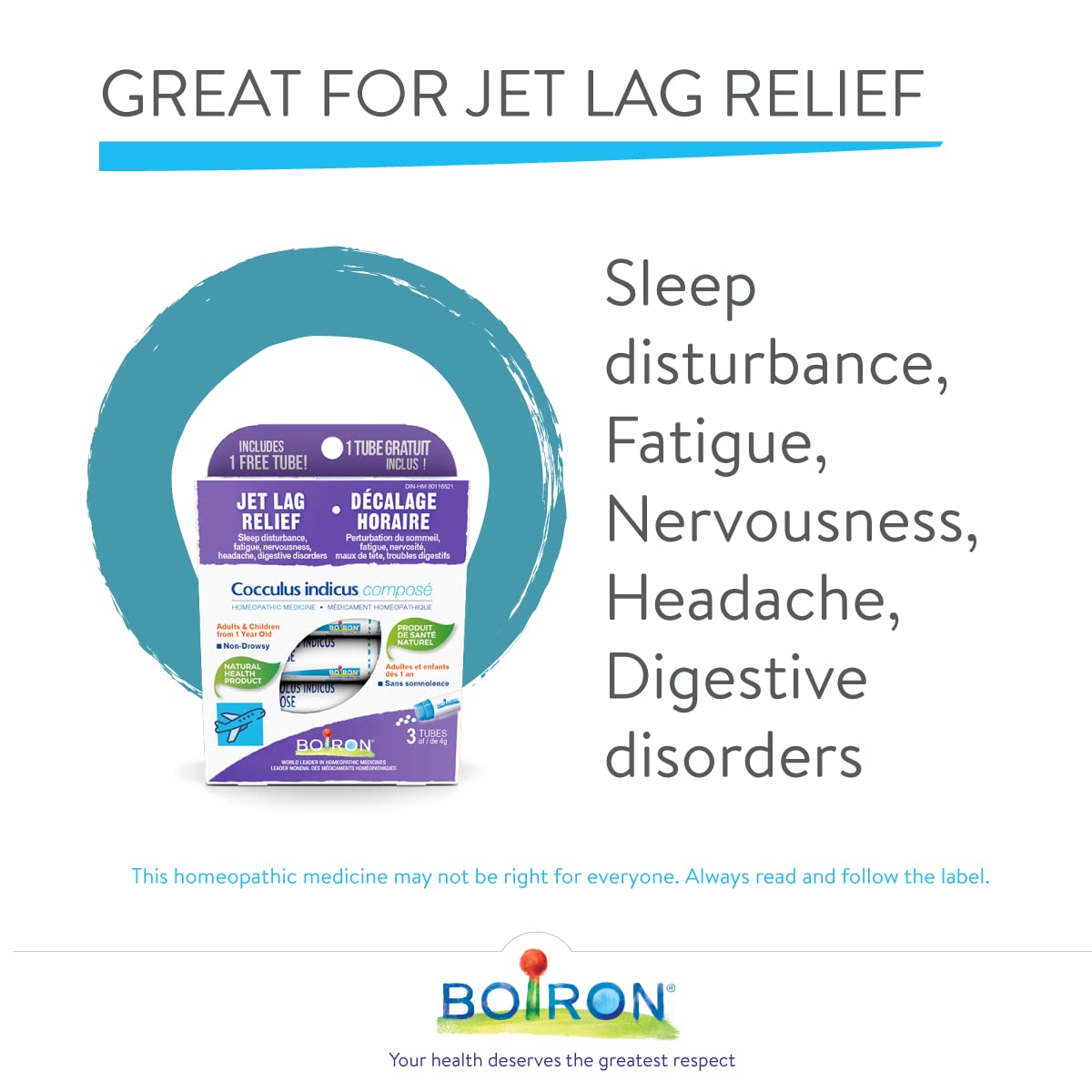 Boiron Cocculus Indicus Compose 3 tubes. Homeopathic medicine for Jet Lag Relief - Travel essential for relief from sleep disturbance, fatigue, nervousness, headache and Digestive disorder