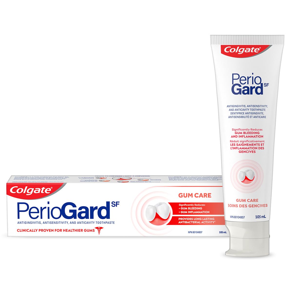 Colgate PerioGard SF Gum Care Toothpaste, Antigingivitis & Anticavity, Reduces Gum Bleeding & Inflammation, Fights Bacteria, Strengthens Enamel, Long-Lasting Protection for Healthier Gums, 105 mL