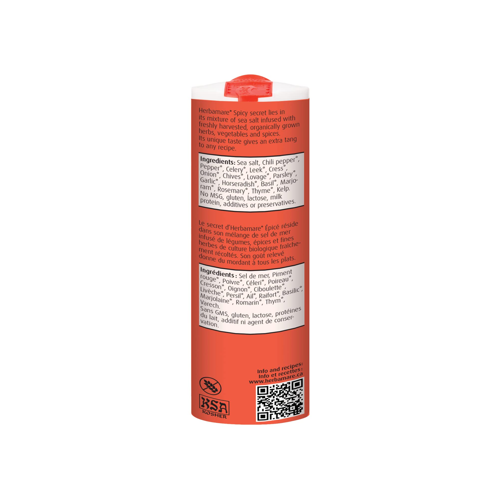 A.Vogel Herbamare Spicy - Herbed Sea Salt Infused with Fresh Organic Herbs and Vegetables - 1/3 Less Salt - Non-GMO Project Certified - MSG and Gluten Free - Vegetarian and Vegan - 125 G