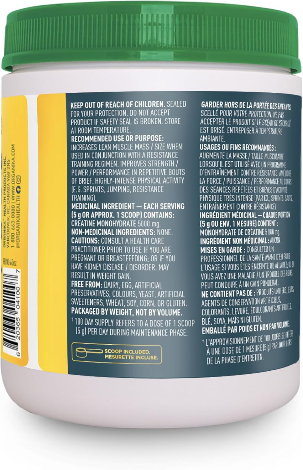 Canadian-Made Creatine Powder- Pure Micronized Creatine Monohydrate - Helps Build Lean Muscle, Increase Strength, and Improved Recovery and Performance for Men and Women - 500G, 100 Servings