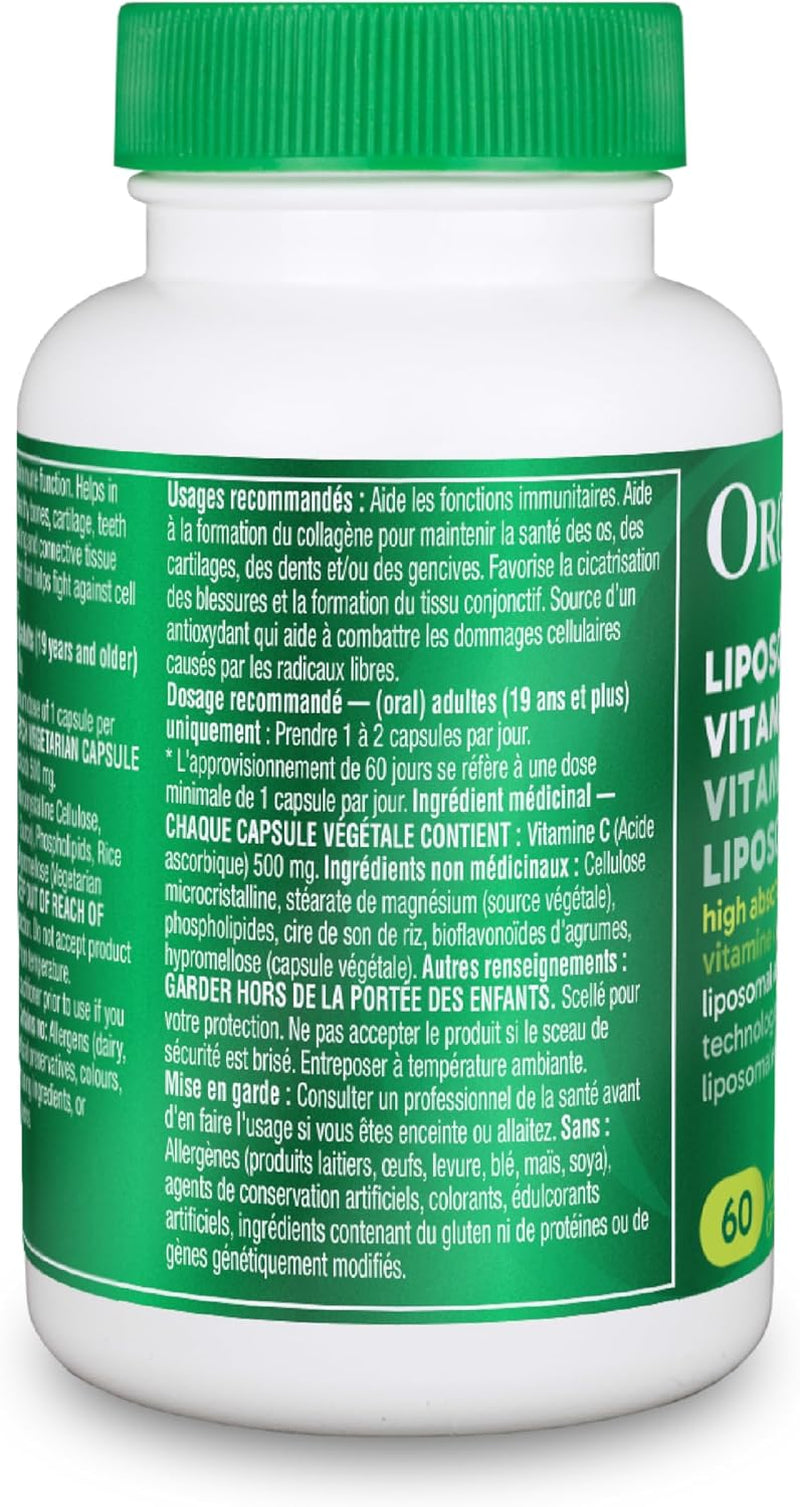 Canadian-Made Liposomal Vitamin C 500Mg- High Absoprtion for Superior Bioavailability, Immunity- 60Vcaps