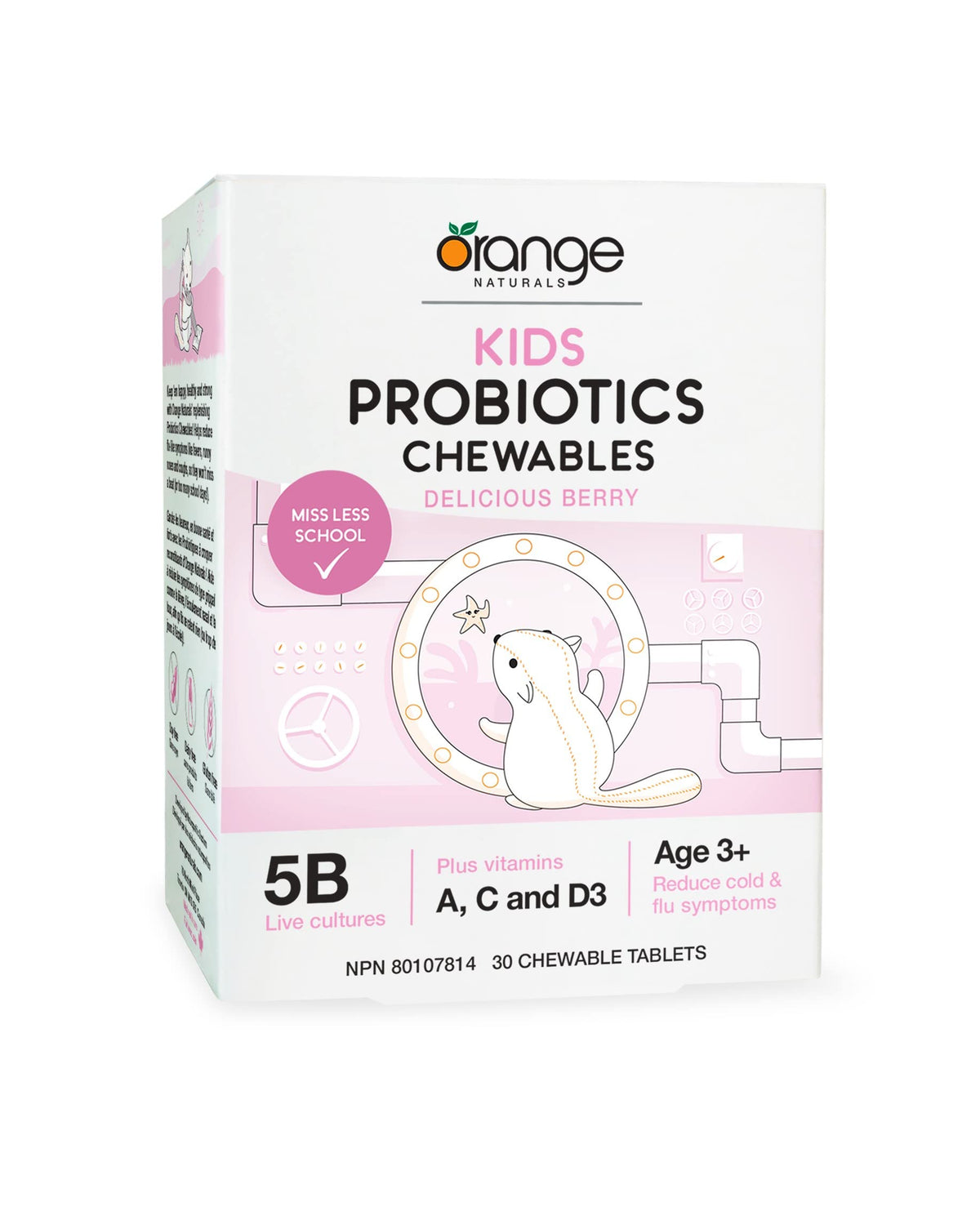 Orange Naturals Kids Probiotics 30 Chewable Tablets 30-Day Supply - Tasty Berry Flavor, 5 Billion Live Cultures with Vitamins A, C & D3, Daily Support for Growing Children, Balanced Digestion, Ages 3+