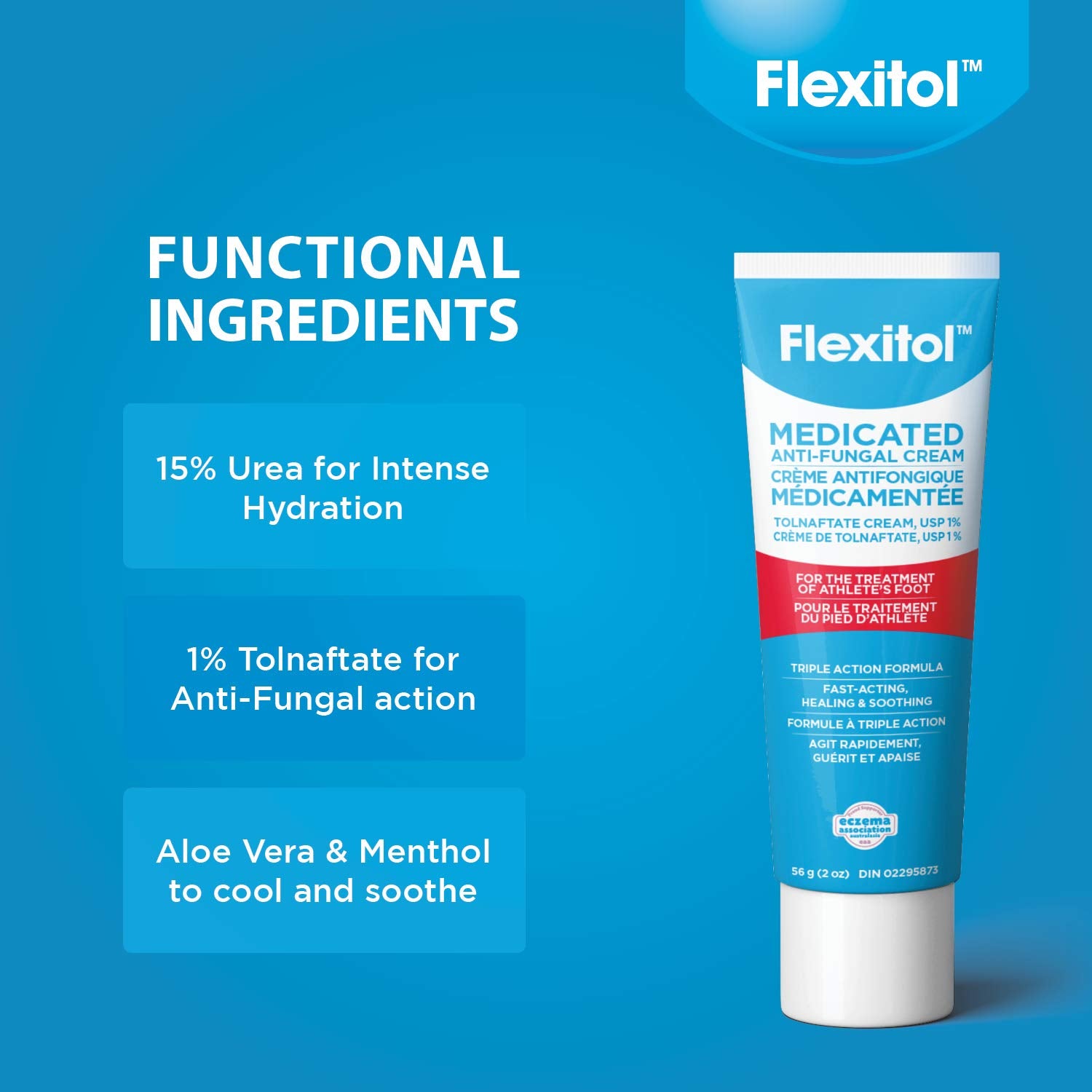 Flexitol Medicated Anti-Fungal Cream for Athlete's Foot - Best OTC Treatment for Foot Fungus & Fungal Infections, Effective Anti-Fungal Cream for Feet (56g)