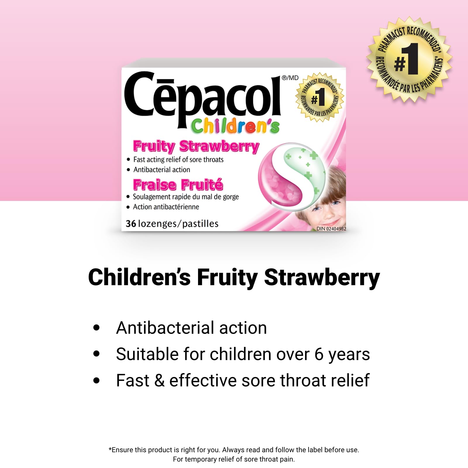 Cepacol Children's Fruity Strawberry, Sore Throat lozenges 36 count