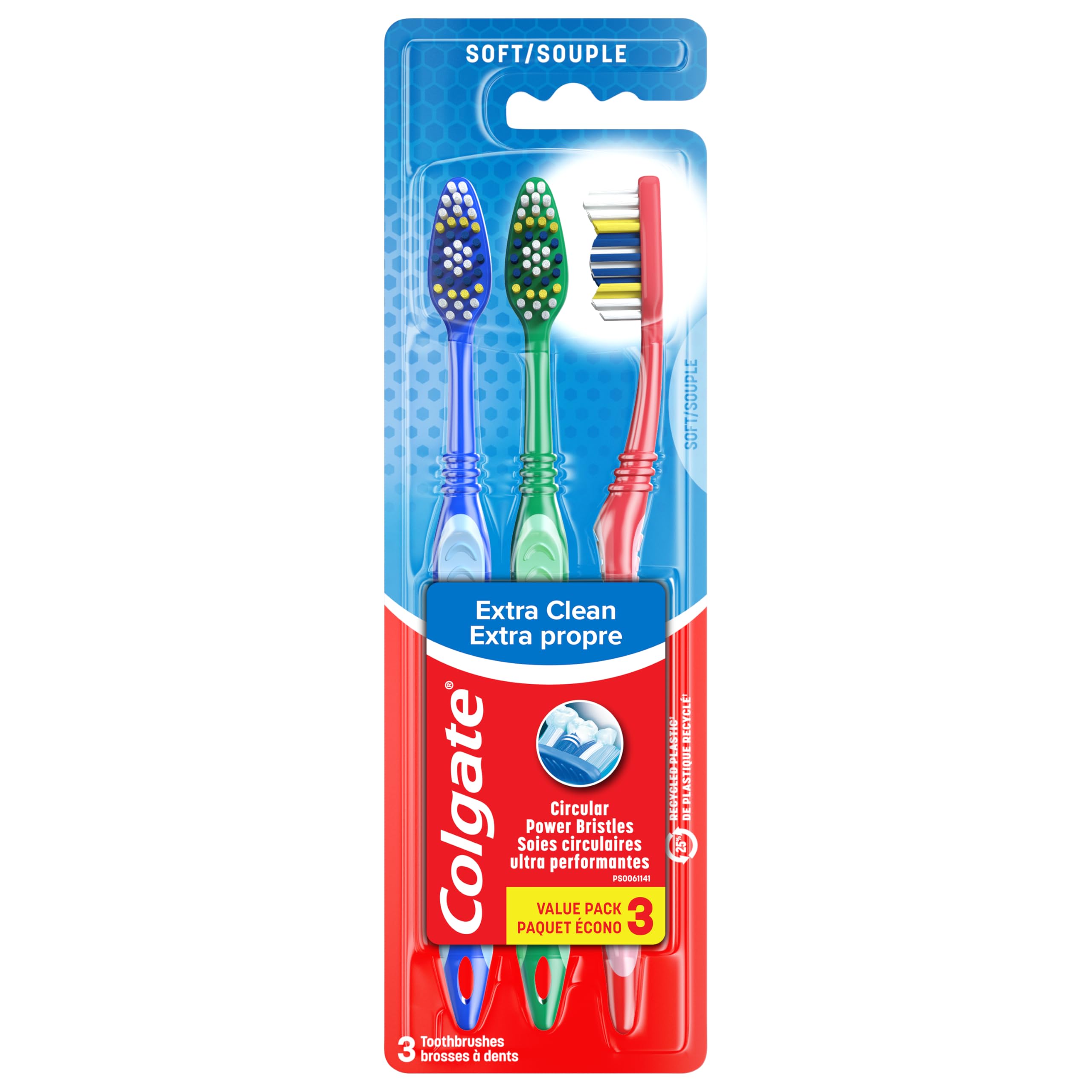 Colgate Extra Clean Toothbrush, Soft, 3 Count, Multi Color (55005)