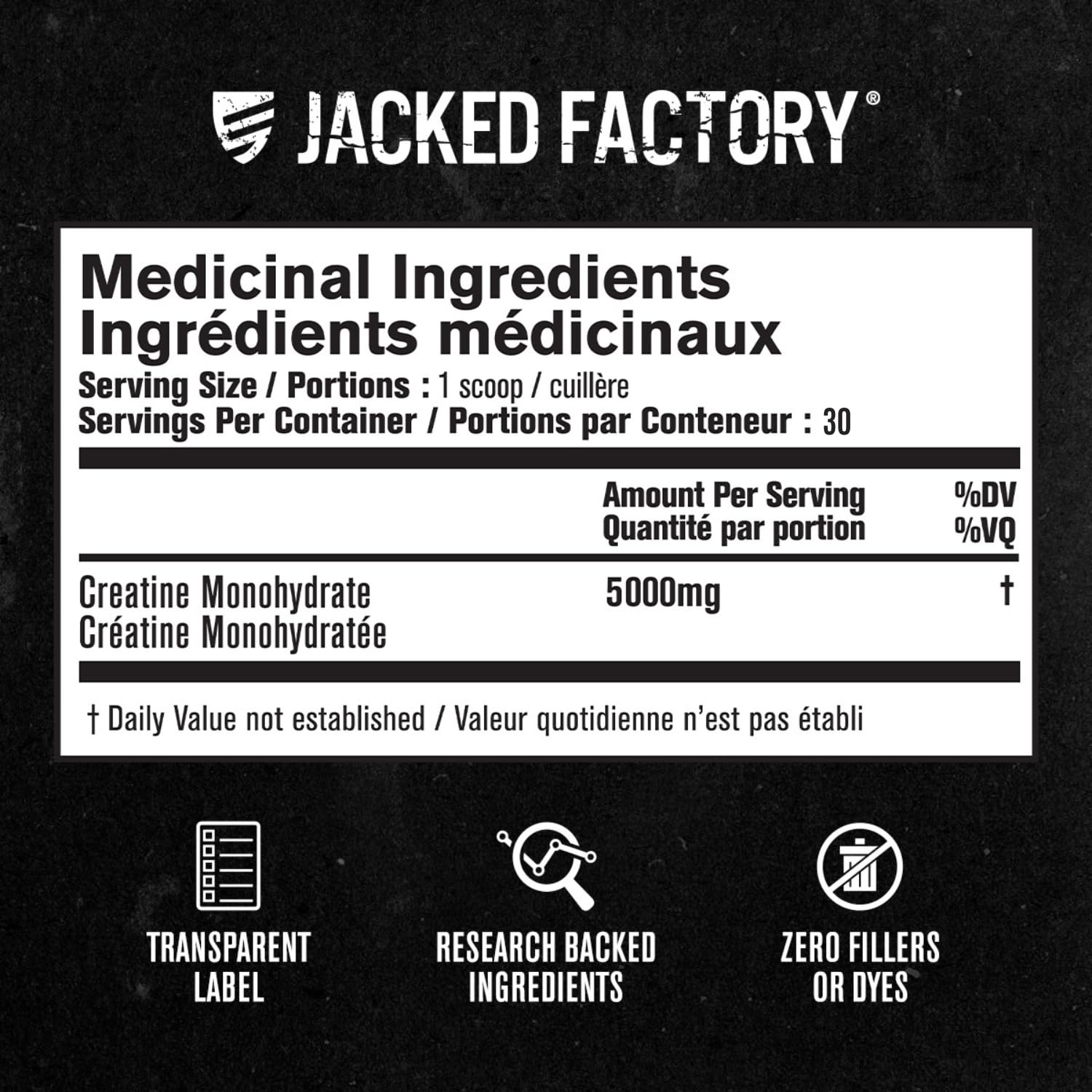 Jacked Factory Creatine Monohydrate Powder 150g - Canadian-Owned Informed Choice Certified Supplement for Increased Muscle Mass*, Improved Strength, Power, & Performance** - 30 Servings, Unflavored