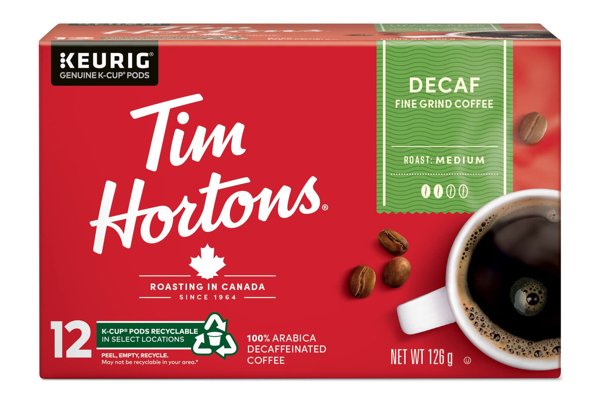 Tim Hortons Decaf Coffee, Single Serve Keurig K-Cup Pods, Medium Roast, 12ct Pack