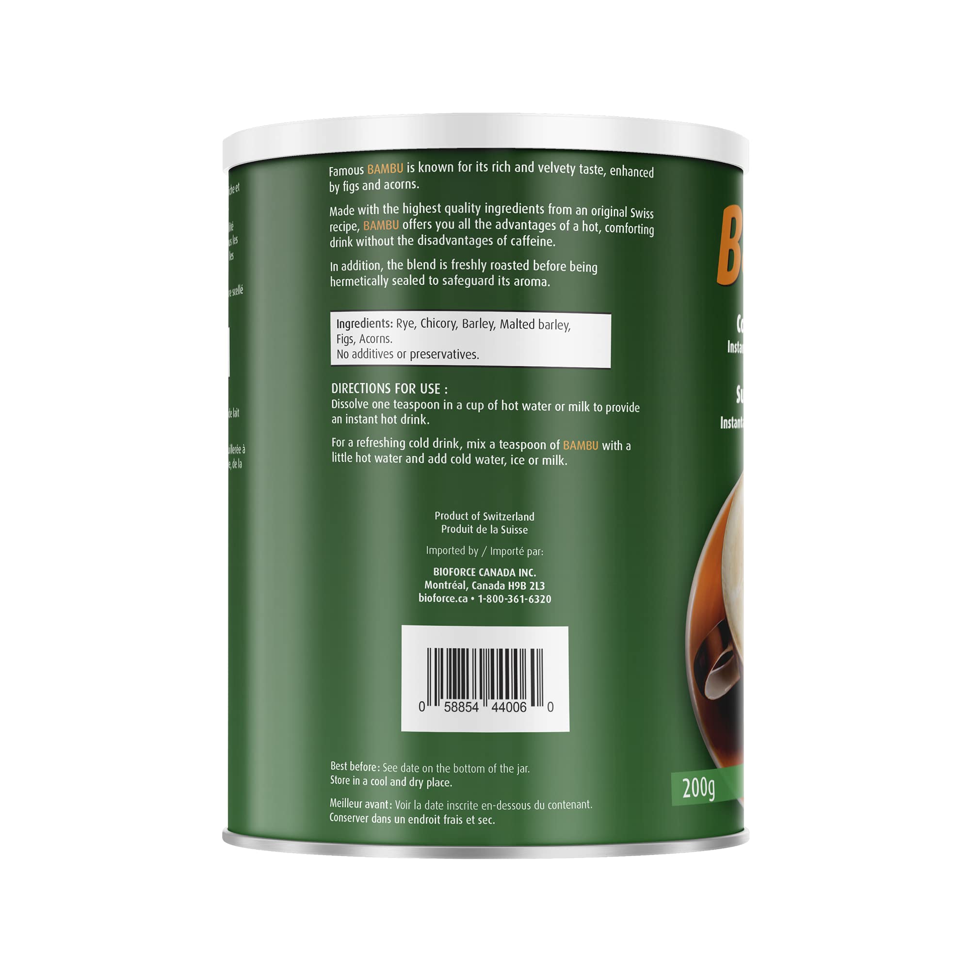 A.Vogel Bambu Instant Coffee Substitute 200g - Caffeine Free Made From Rye, Chicory, Barley, Malted barley, Figs and Acorns - No Additives