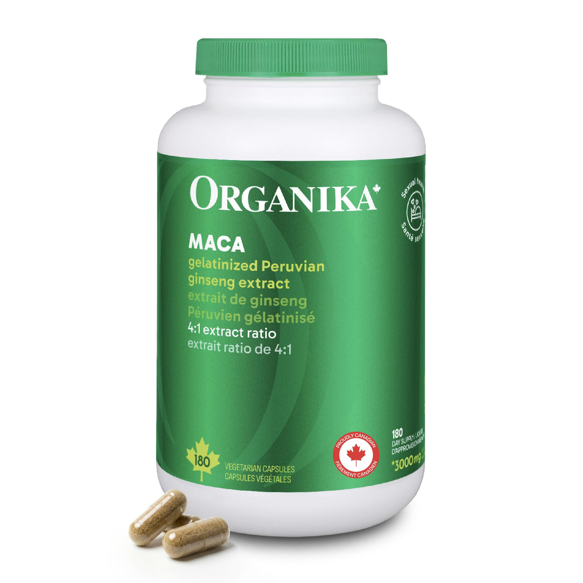 Organika Canadian-Made Maca 4:1 Strength 180 Vcaps - 3000mg | High Bioavialability Formula, Adaptogen to Help with Stress, Energy and Hormone Balance
