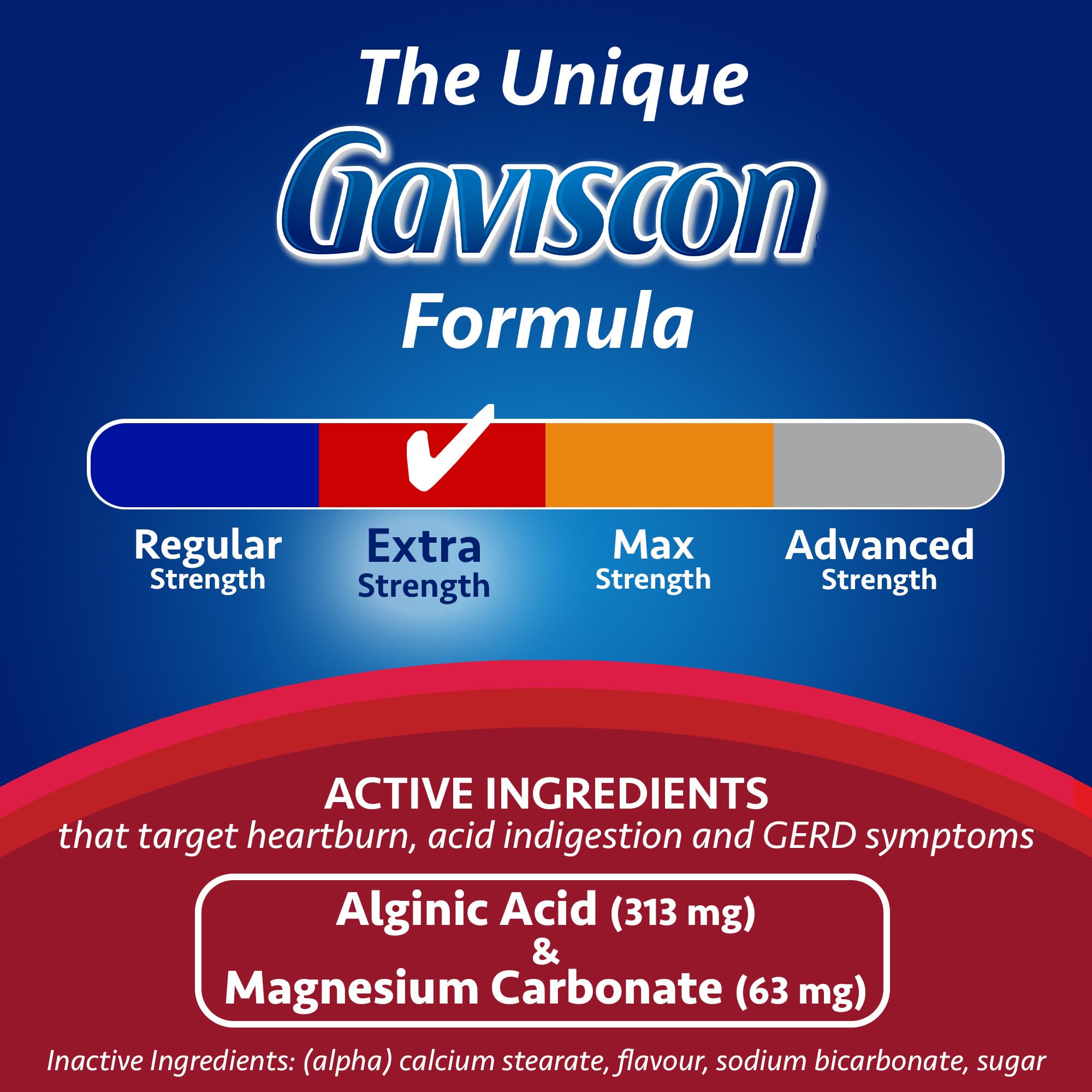 Gaviscon Extra Strength Tablets - 60 Count - Chewable Foaming Antacid Tablets for Day and Night Heartburn Relief, Acid Reflux and GERD Relief, Fruit Blend - Free of Aluminum, Lactose and Gluten