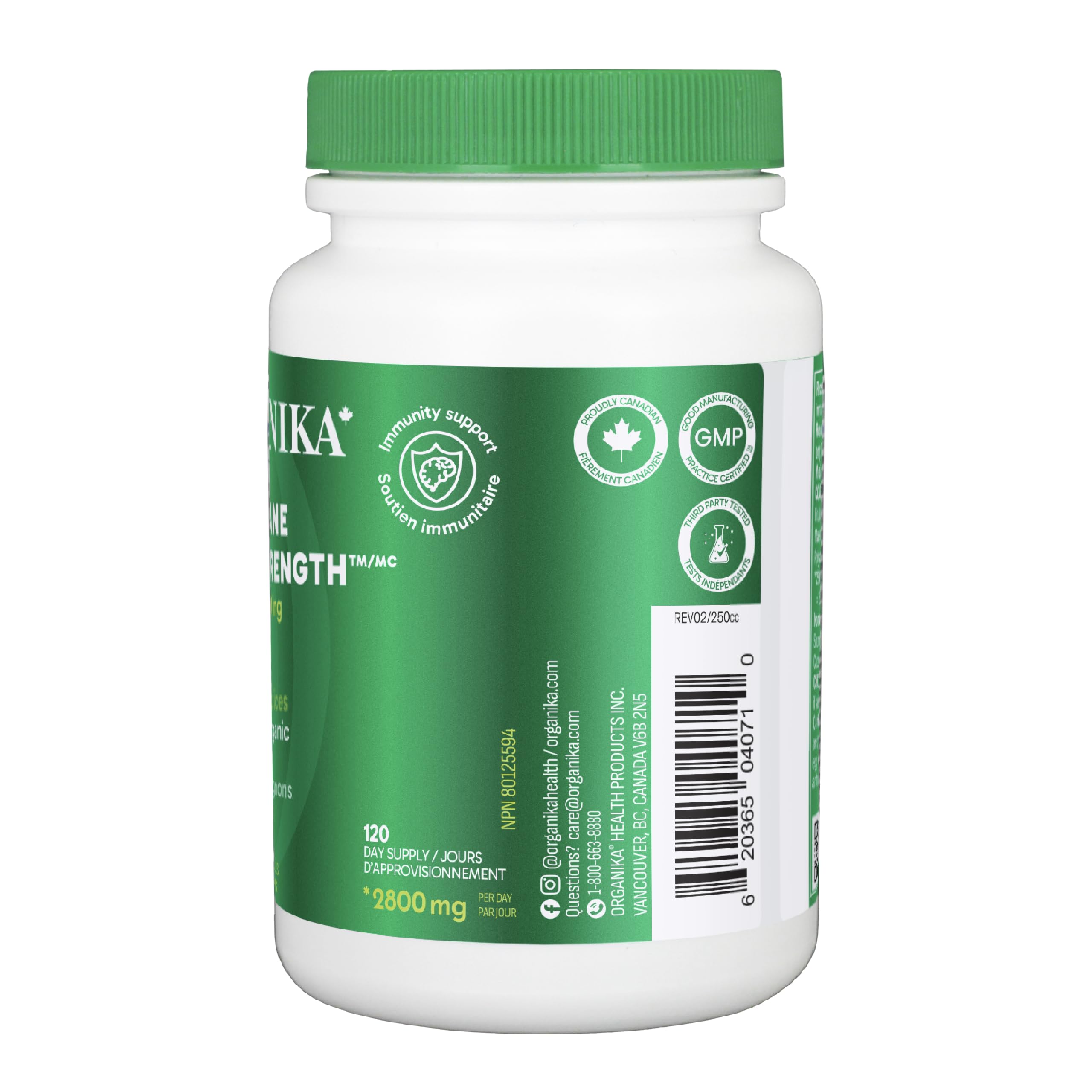 Organika Canadian-Made Lion's Mane - Ultra Strength Organic Mushroom Extract - 2800mg - Nootrophic, Natural Support for Memory, Mood, Neuroprotection and Cognition - 120vcaps, 120 Day Supply