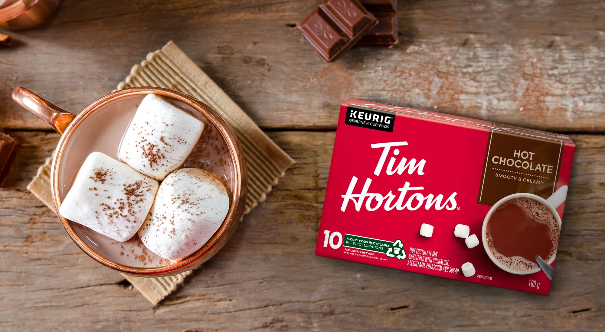 Tim Hortons Original Hot Chocolate, Single Serve Keurig K-Cup Pods, 10 Count (Pack of 2)