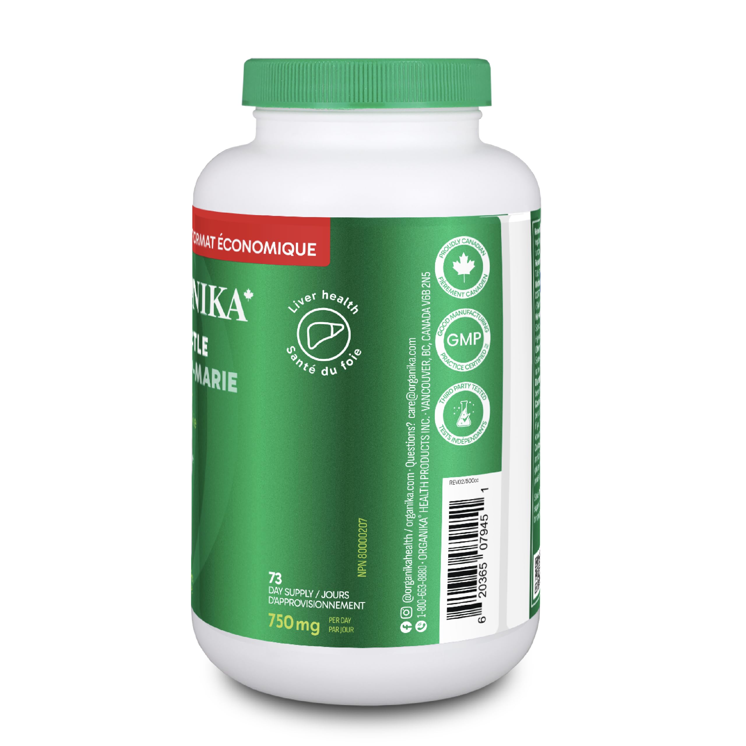 Organika Canadian-Made Milk Thistle 250 Mg Bonus Size 220 count- Liver Protectant From Silymarin Seed- 220vcaps