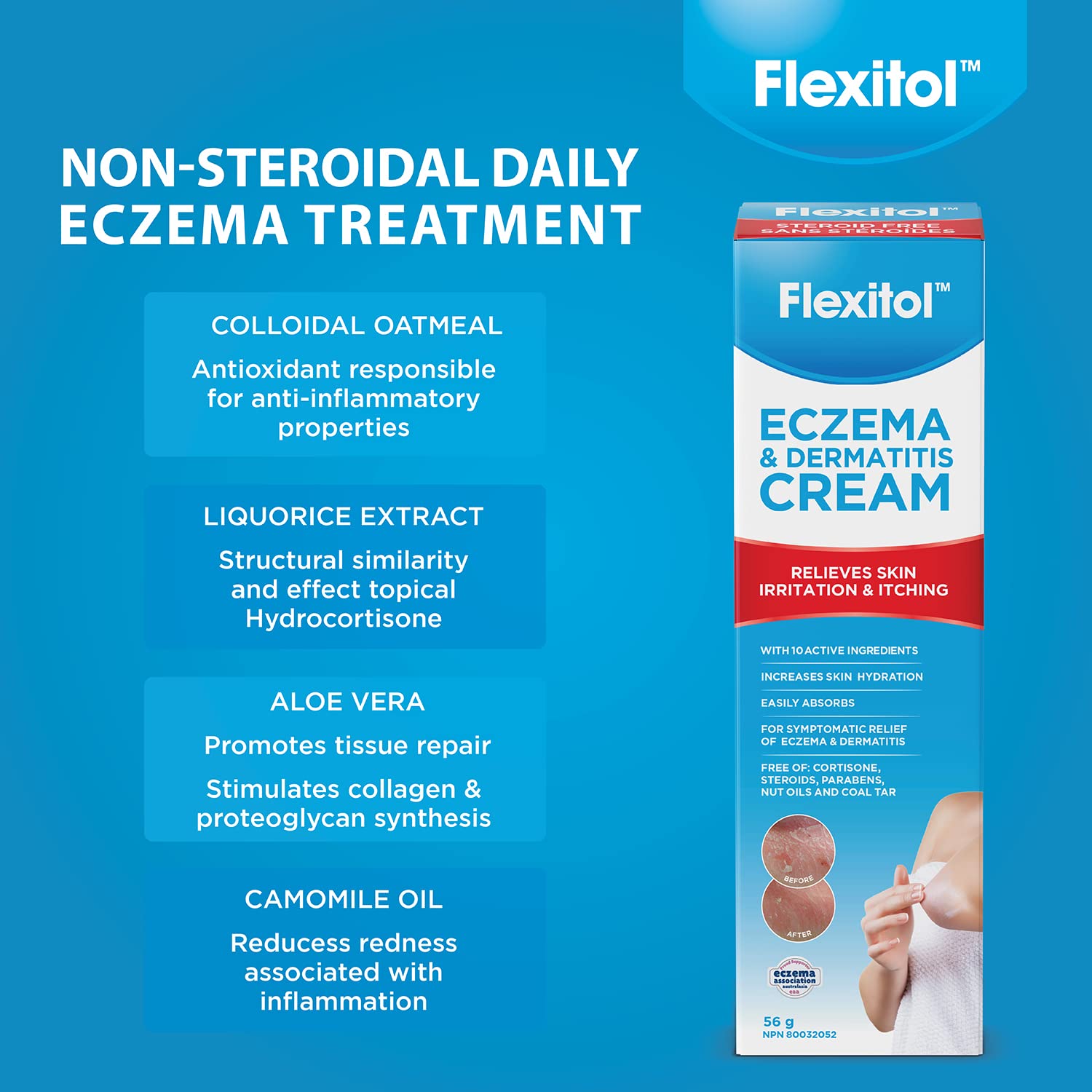 Flexitol Eczema & Dermatitis Cream - Over the Counter Treatment for Eczema, Dermatitis, and Dry Skin, Soothing Moisturiser for Face & Body, Best Cream for Eczema Relief (56g)