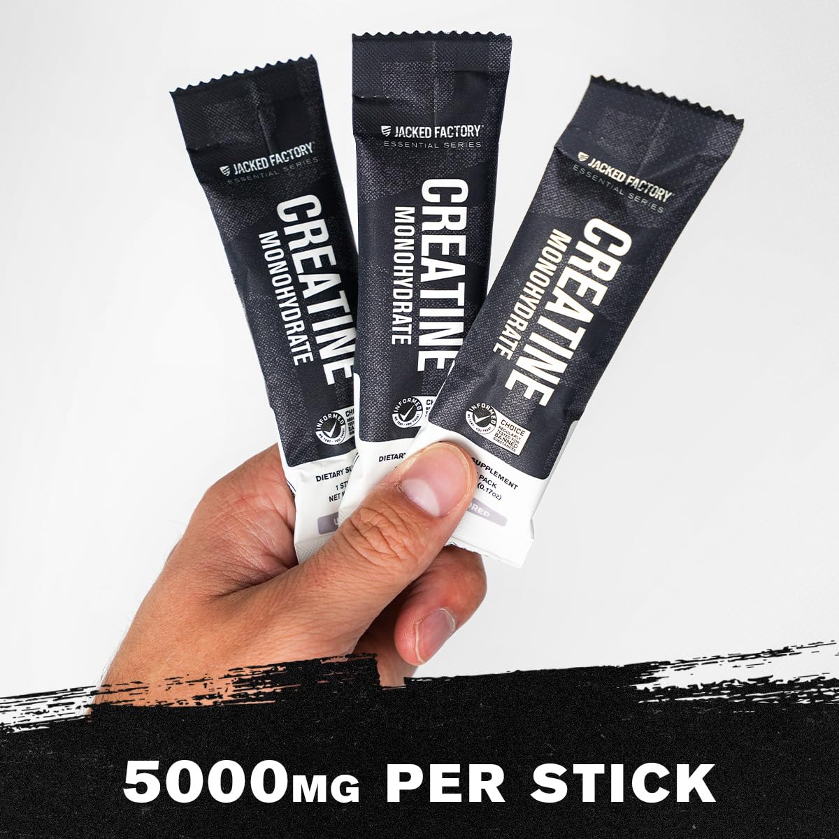 Jacked Factory Creatine Stick Packs - Creatine Monohydrate Powder 5000mg Per Stick - Creatine Supplement for Muscle Growth, Increased Strength, and Improved Athletic Performance - 30 Pack, Unflavoured