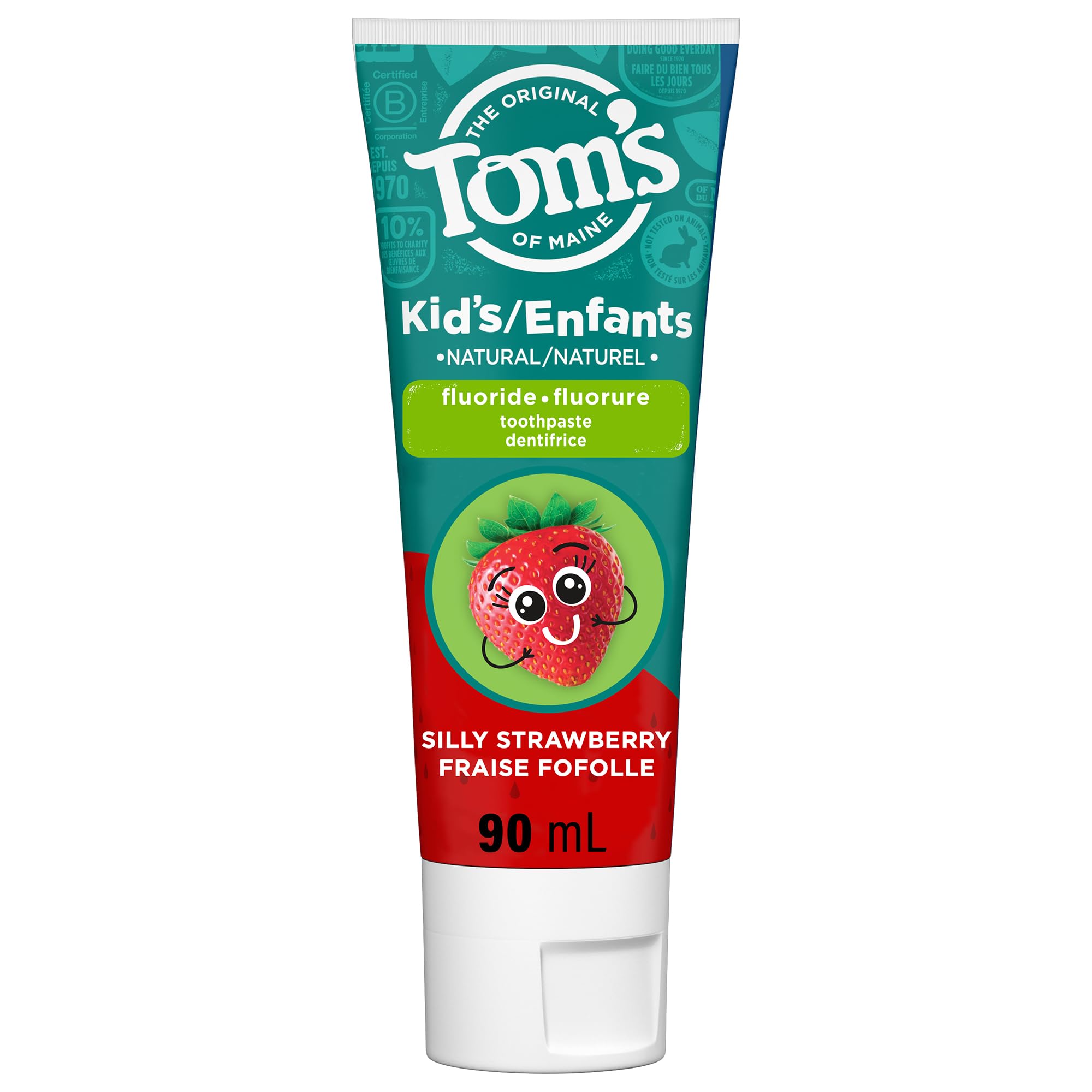 Tom's of Maine Children's Silly Strawberry Natural Fluoride Toothpaste – Anticavity Fluoride Toothpaste for kids – All Natural Fruity Flavor toothpaste, Strawberry Toothpaste kids 90 mL