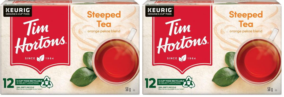 Tim Hortons Steeped Orange Pekoe Tea, Single Serve Keurig K-Cup Pods, 12 Count (Pack of 2)