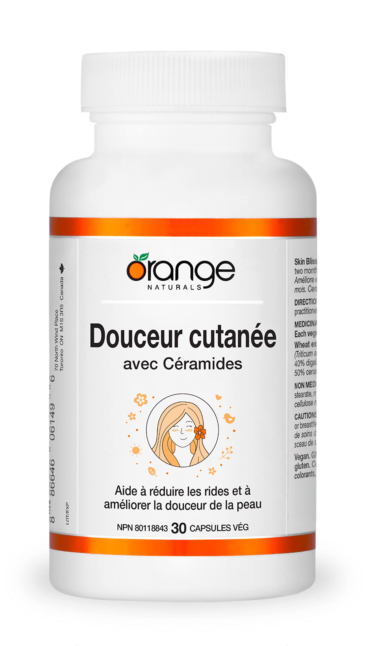 Orange Naturals Skin Bliss with Ceramides, 30 Veg Caps 30-Day Supply - Nourishing Support for Smooth & Supple Skin, Helps Maintain Hydration & Elasticity, Promotes a Clear, Vibrant Complexion, Vegan