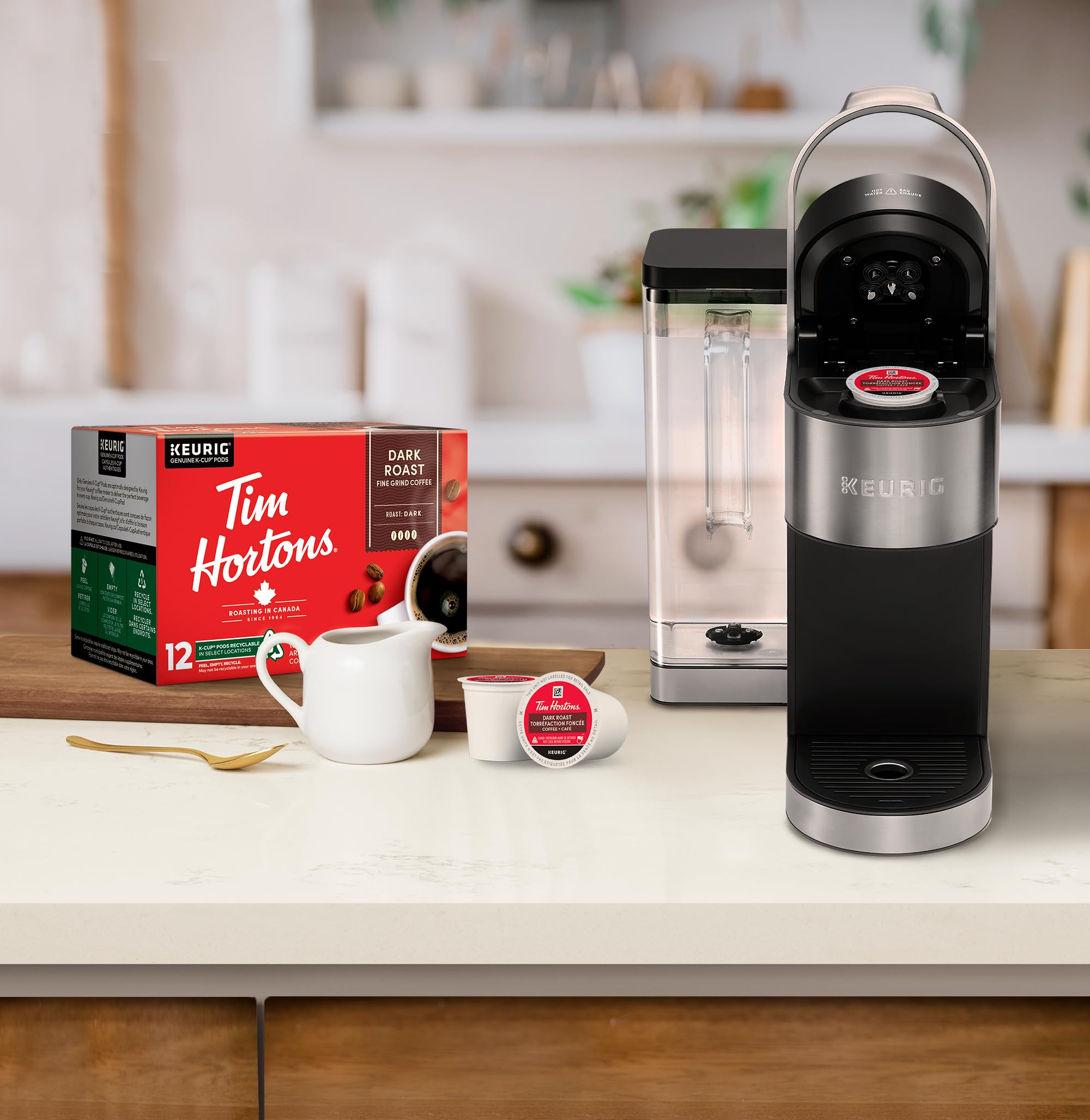 Tim Hortons Premium Dark Coffee, Recyclable Single Serve Keurig K-Cup Pods, Dark Roast, 12 Count