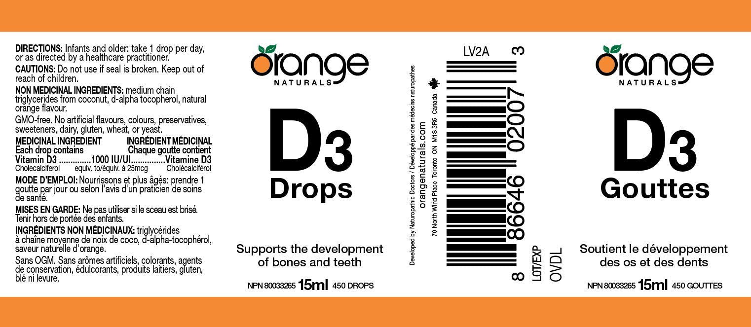 Orange Naturals Vitamin D3 Drops 1000IU 15ml, Natural Orange Flavour with MCT Base, 450 Servings, Daily Vitamin D Supplement for Strong Bone, Healthy Teeth & Active Living, Easy-to-Take Liquid Formula