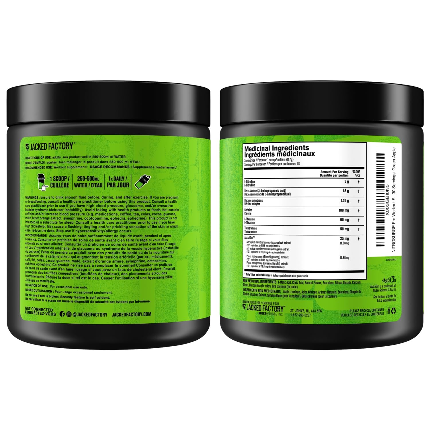 NITROSURGE Pre Workout Supplement - Endless Energy, Instant Strength Gains, Clear Focus, Intense Pumps - Nitric Oxide Booster & Preworkout Powder with Beta Alanine - 30 Servings, Green Apple