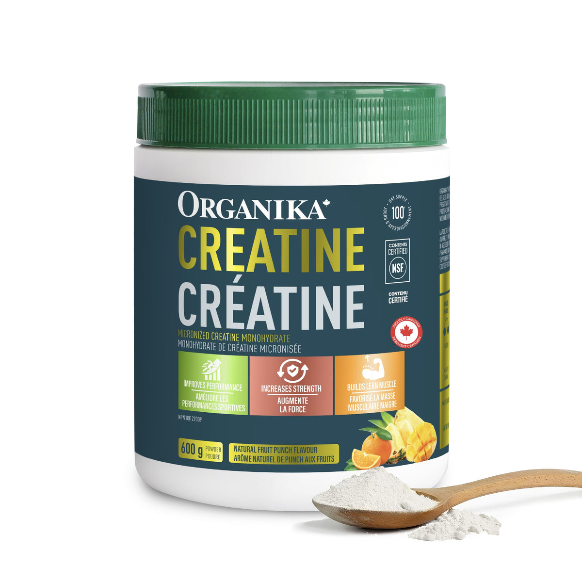 Organika Canadian-Made Creatine Powder - Pure Micronized Creatine Monohydrate - NSF Certified - Supports Strength, Muscle, Recovery and Performance for Men and Women - Fruit Punch - 600g