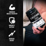 L-Glutamine Powder 500g, 100 Servings - Vegan Fermented L Glutamine for Post Workout Muscle Recovery, Immunity, Digestive Health - Tested & Trusted, No Artificial Fillers - Unflavored