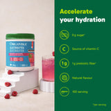 Organika Canadian-Made Electrolytes Powder with Vitamin C & Prebiotic Fibre - Sugar-Free Hydration Drink Mix - Wild Raspberry - 350 g - 100 servings