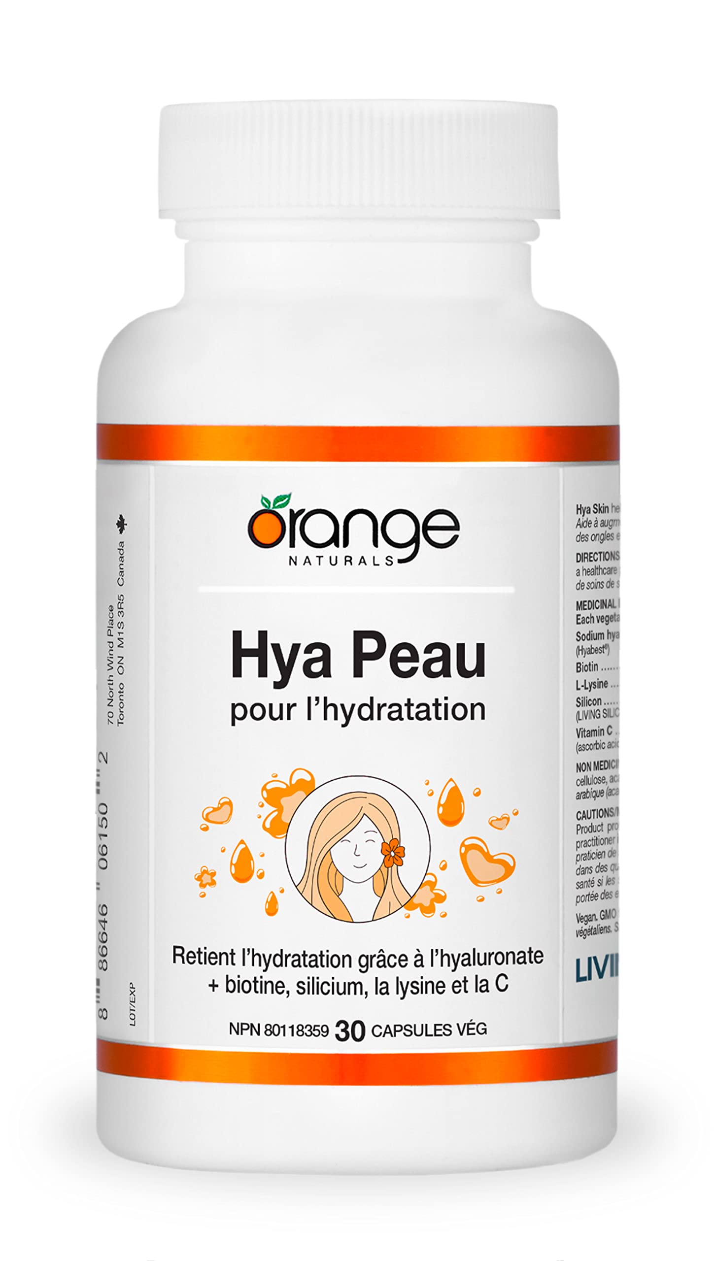 Orange Naturals Hya Skin for Hydration, 30 Veg Capsules, With Biotin, Hyaluronate & Silicon, Nourish Hair, Skin & Nails, Support Hydration & Collagen Formation, Free from Dairy, Gluten, GMO
