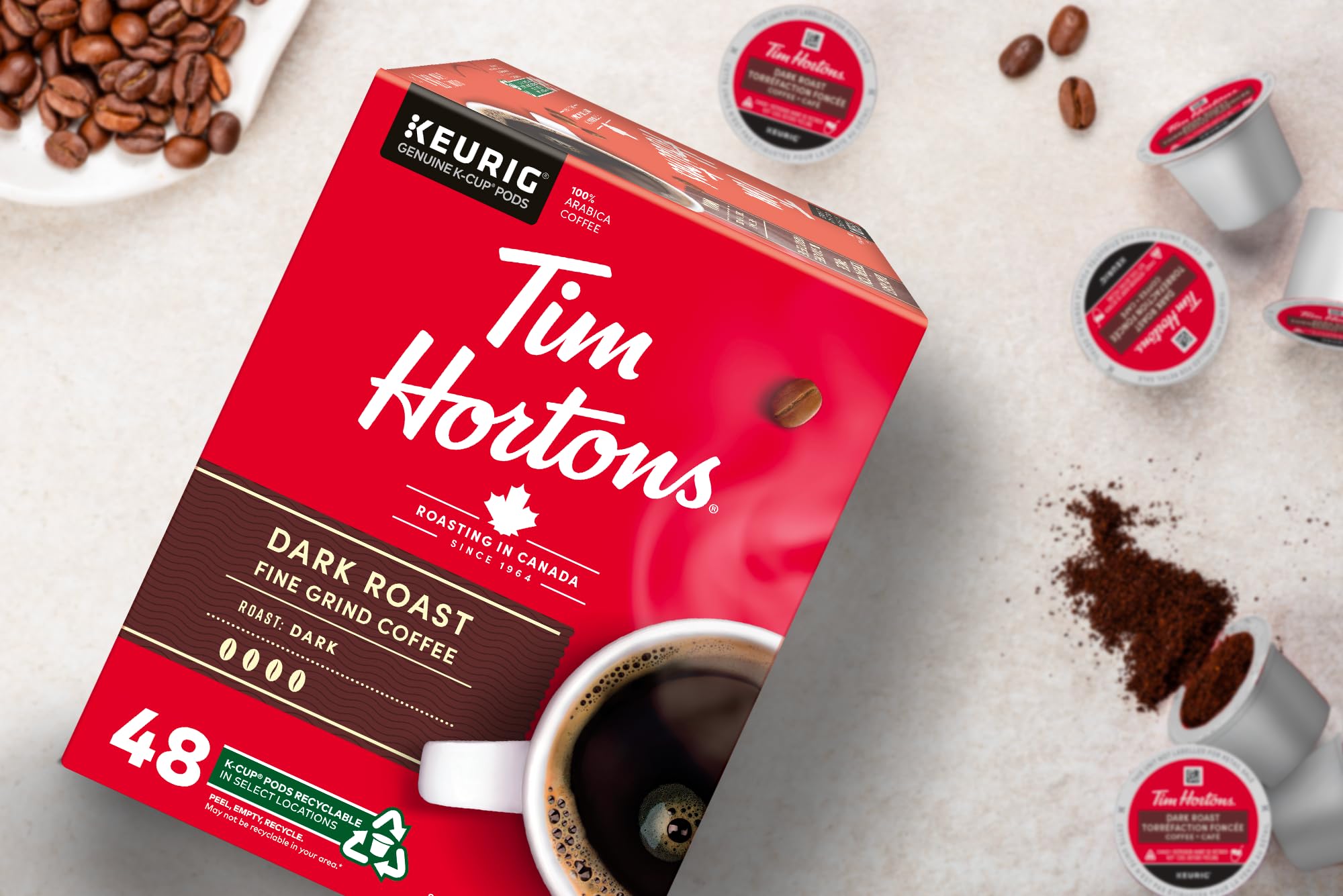 Tim Hortons Dark Roast Coffee, Single Serve Keurig K-Cup Pods, 48 Count