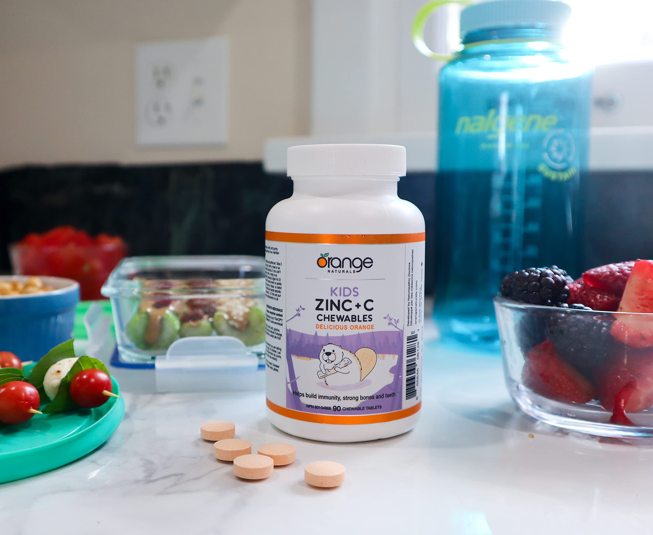 Orange Naturals Kids Zinc + Vitamin C, 90 Chewable Tablets, 90-Day Supply with 12mg Zinc & 100mg Vitamin C, Helps Build Immunity, Strong Bones and Teeth - Support Overall Wellness