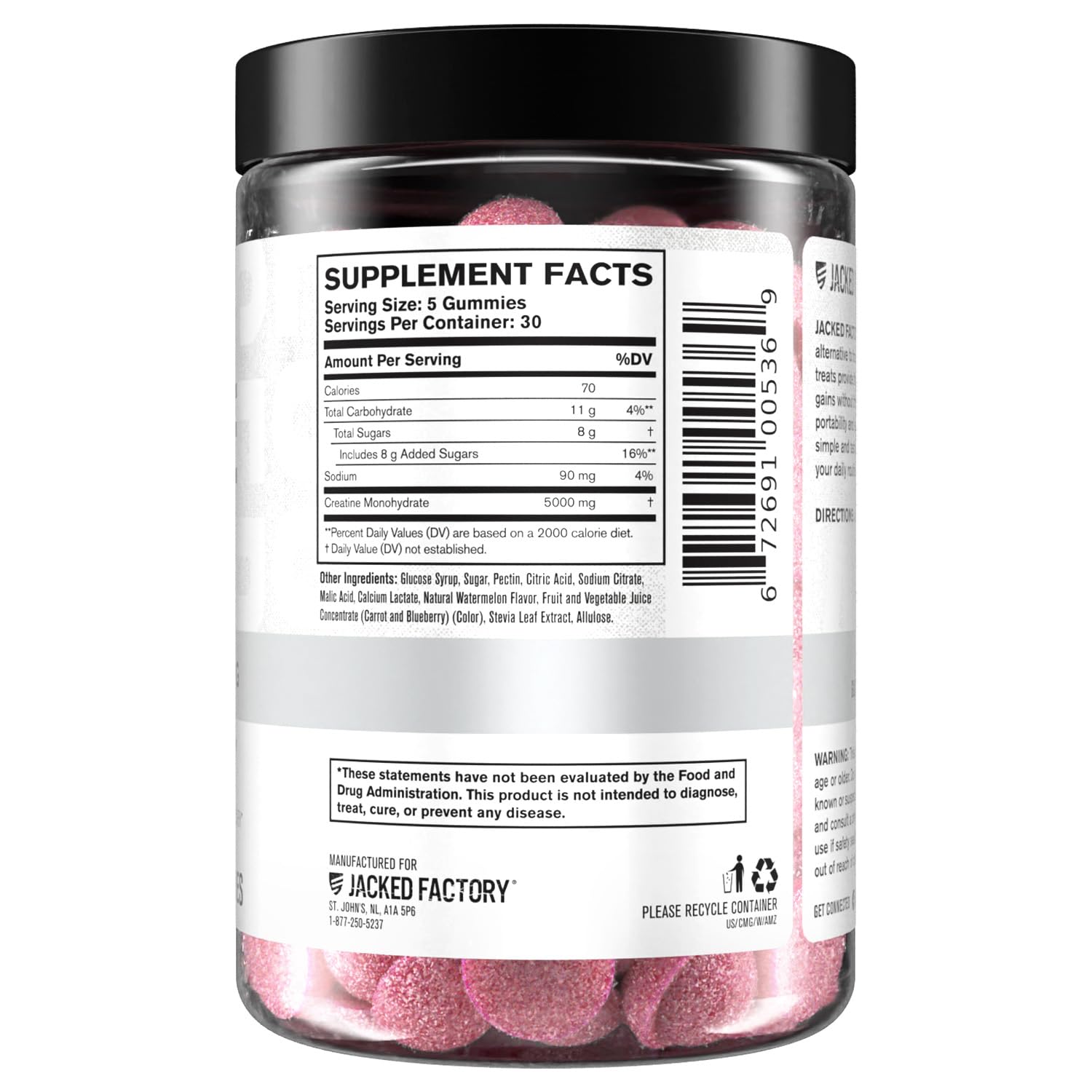 Jacked Factory Creatine Gummies 5g Daily Dose (1g per Gummy) - Creatine Monohydrate Gummy for Men and Women, Vegan-Friendly, Travel-Friendly, Third-Party Tested - 150 Gummies, Watermelon