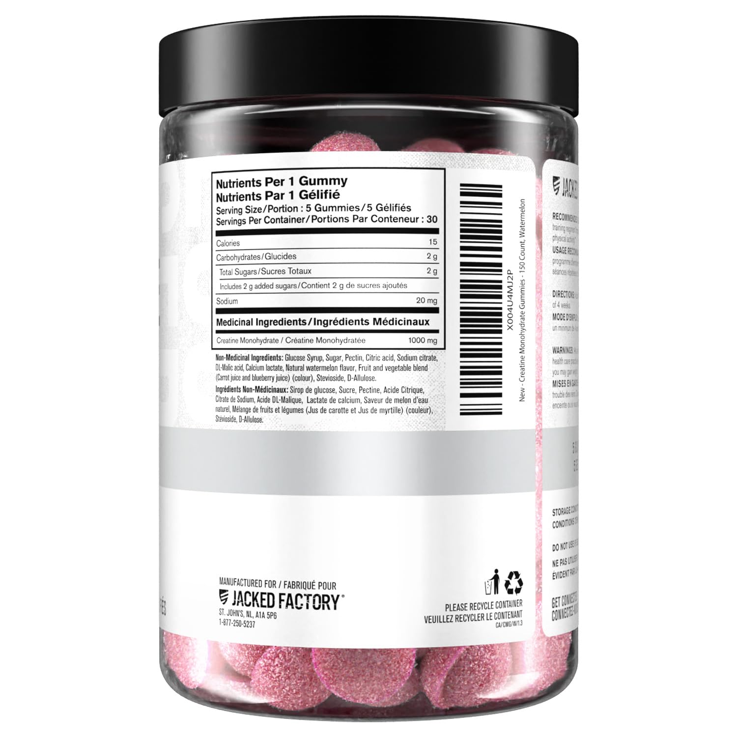 Jacked Factory Creatine Gummies 5g Daily Dose (1g per Gummy) - Creatine Monohydrate Gummy for Men and Women, Vegan-Friendly, Travel-Friendly, Third-Party Tested - 150 Gummies, Watermelon