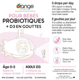 Orange Naturals - Baby Probiotics + D3 Drops 10 ml 50-Servings - Reduce Symptoms of Colic and Support Immunity - Upset Stomach Relief, Bone and Baby Teeth Health 400IU D3