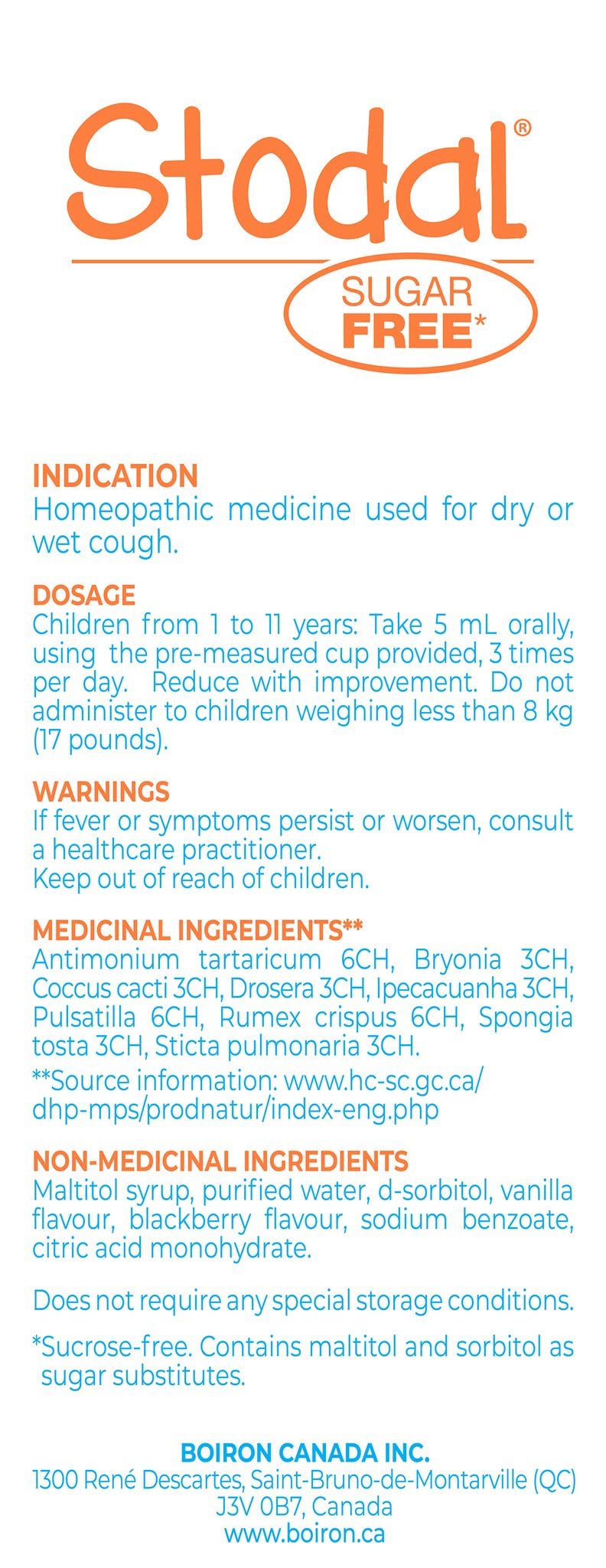 Boiron Stodal Children's Sugar-Free, 125ml, Vanilla & Blackberry Flavours, Homeopathic Medicine for Dry & Wet Cough