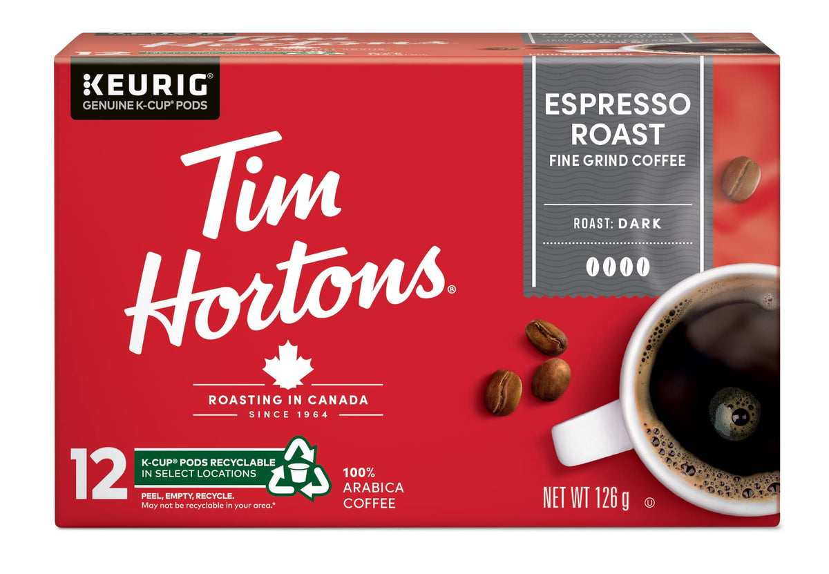 Tim Hortons Espresso Coffee, Single Serve Keurig K-Cup Pods, Dark Roast, 12ct Pack