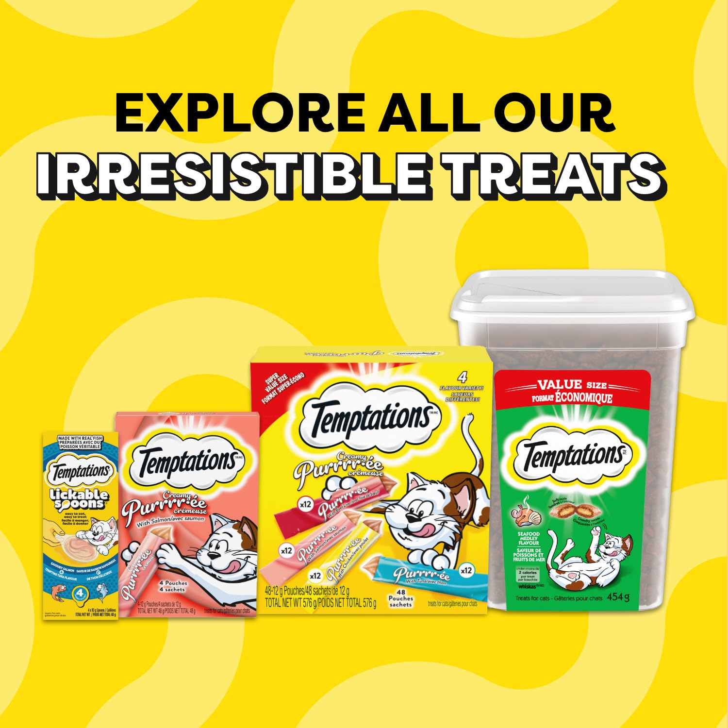 Temptations Creamy Puree Adult Lickable Cat Treats with Beef Liver, & Salmon, & Chicken & Tuna Variety Pack, 48 Pouches, 576g