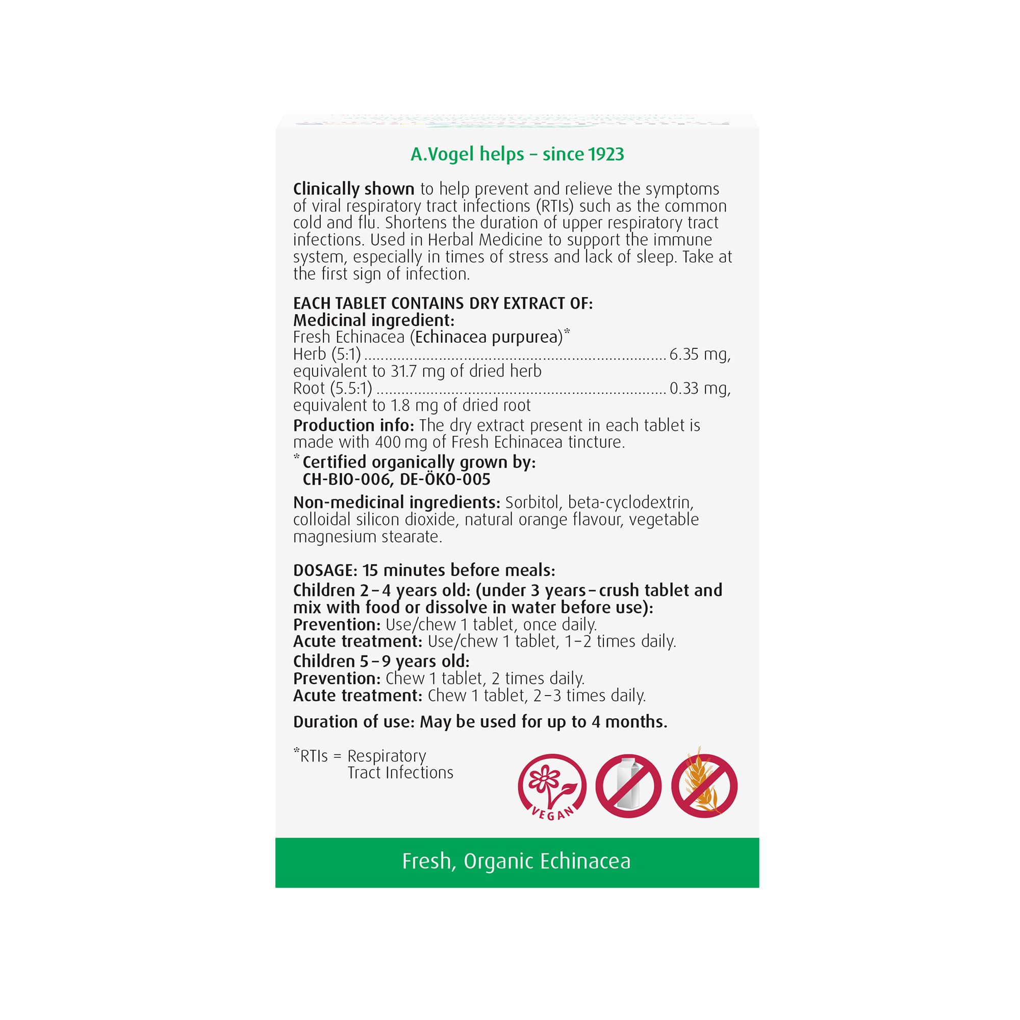 A.Vogel Echinaforce Junior Chewable Tabs - Organic Echinacea Tabs - Cold and Flu Symptoms Relief - Immune System Support - Children 2+ - 180 Tabs
