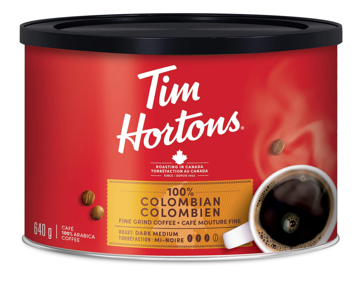 Tim Hortons 100% Colombian, Fine Grind Coffee, Medium Roast, 640g Can