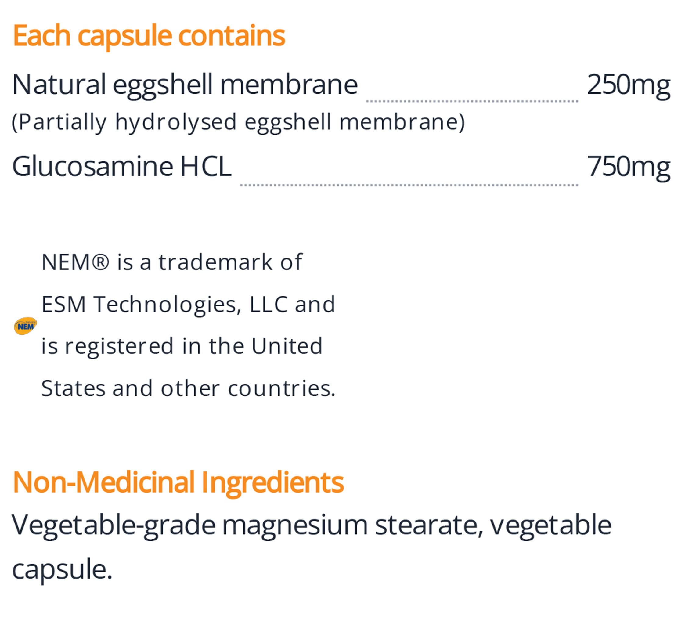 Orange Naturals - Glucosamine + NEM, 60 Caps 30-Day Supply - Joint Support Supplement with Natural Egg Membrane - Supports Flexibility & Mobility - Glucosamine & NEM Formula for Knee & Joint Stiffness