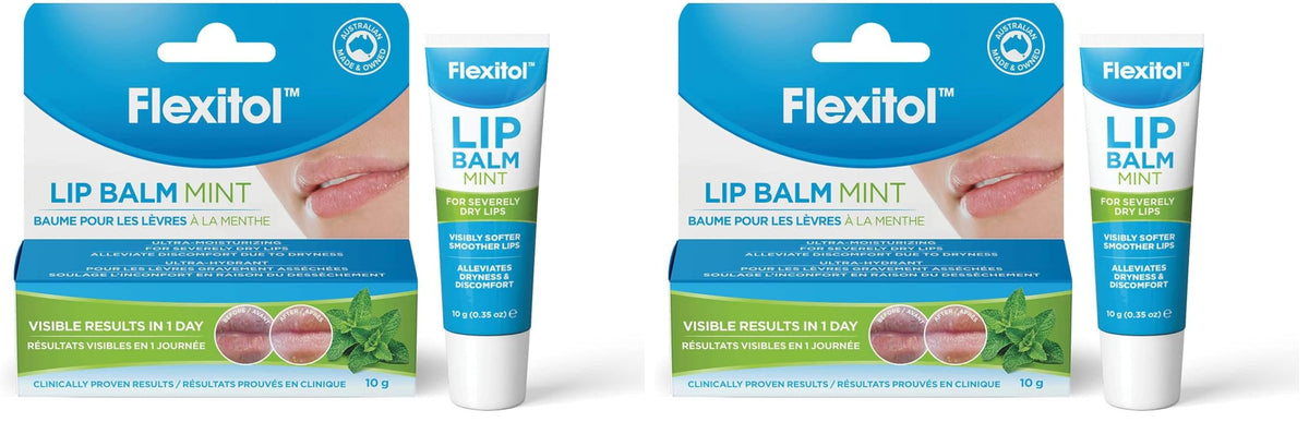 Flexitol Lip Balm – Mint – Best for Dry and Chapped, Moisturiser & Protection, Top Treatment (10g) (Pack of 2)