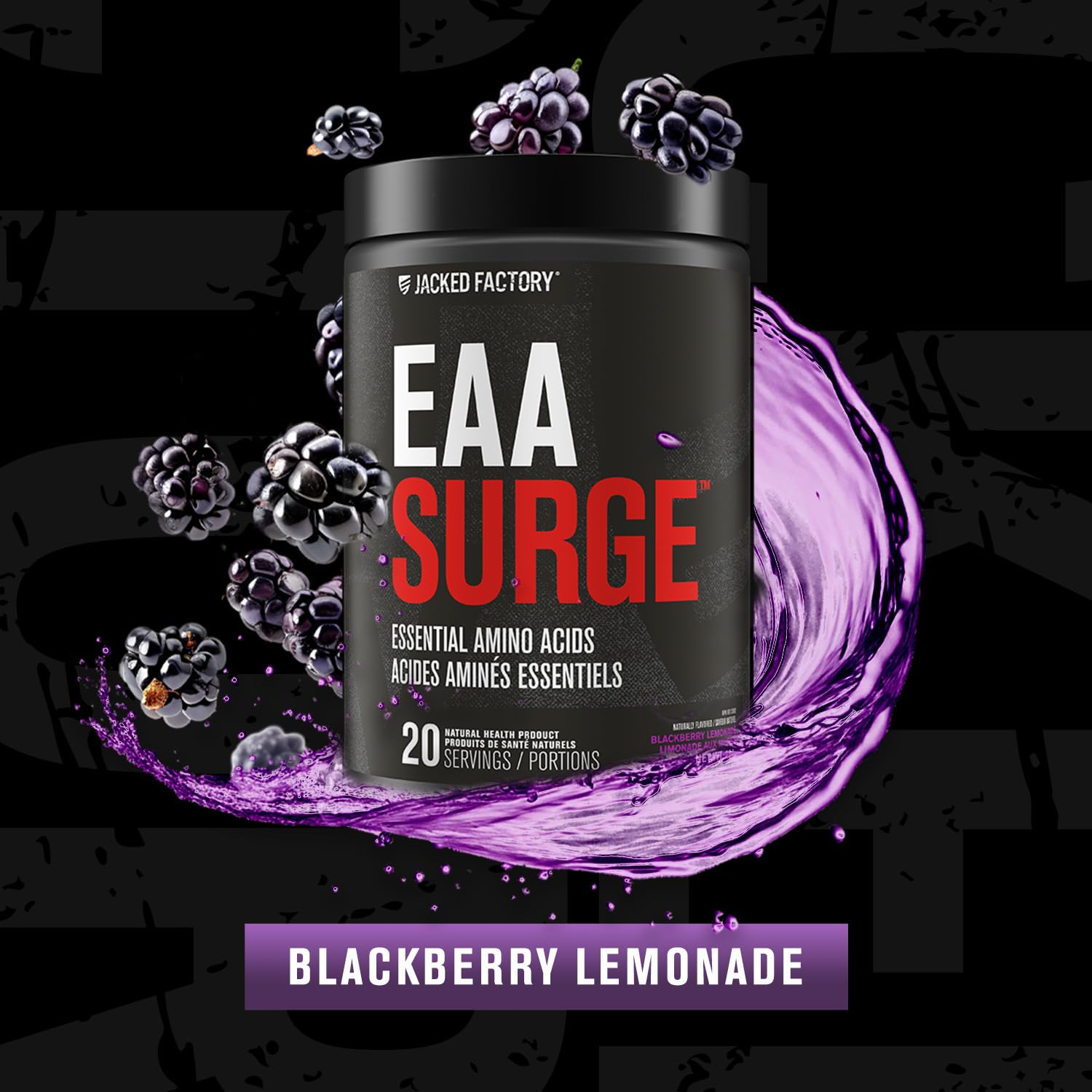 EAA Surge - 9 Essential Amino Acids Supplement for Intra Workout & Post Workout Recovery w/EAAS, BCAA Powder, L-Citrulline, Taurine, Leucine Supplement - 20Sv, Blackberry Lemonade
