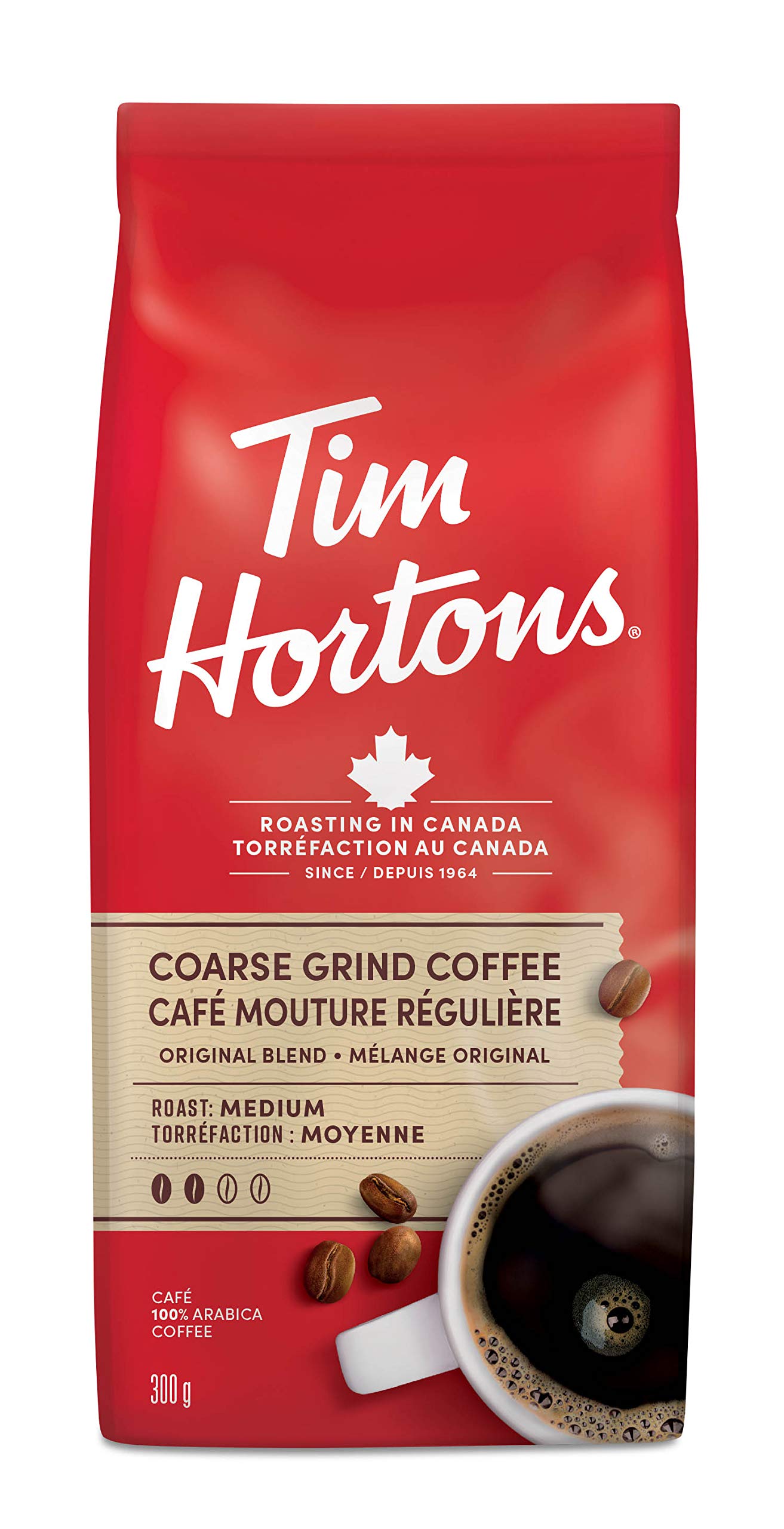 Tim Hortons Original Coffee, Coarse Grind Bag, Medium Roast, 300g