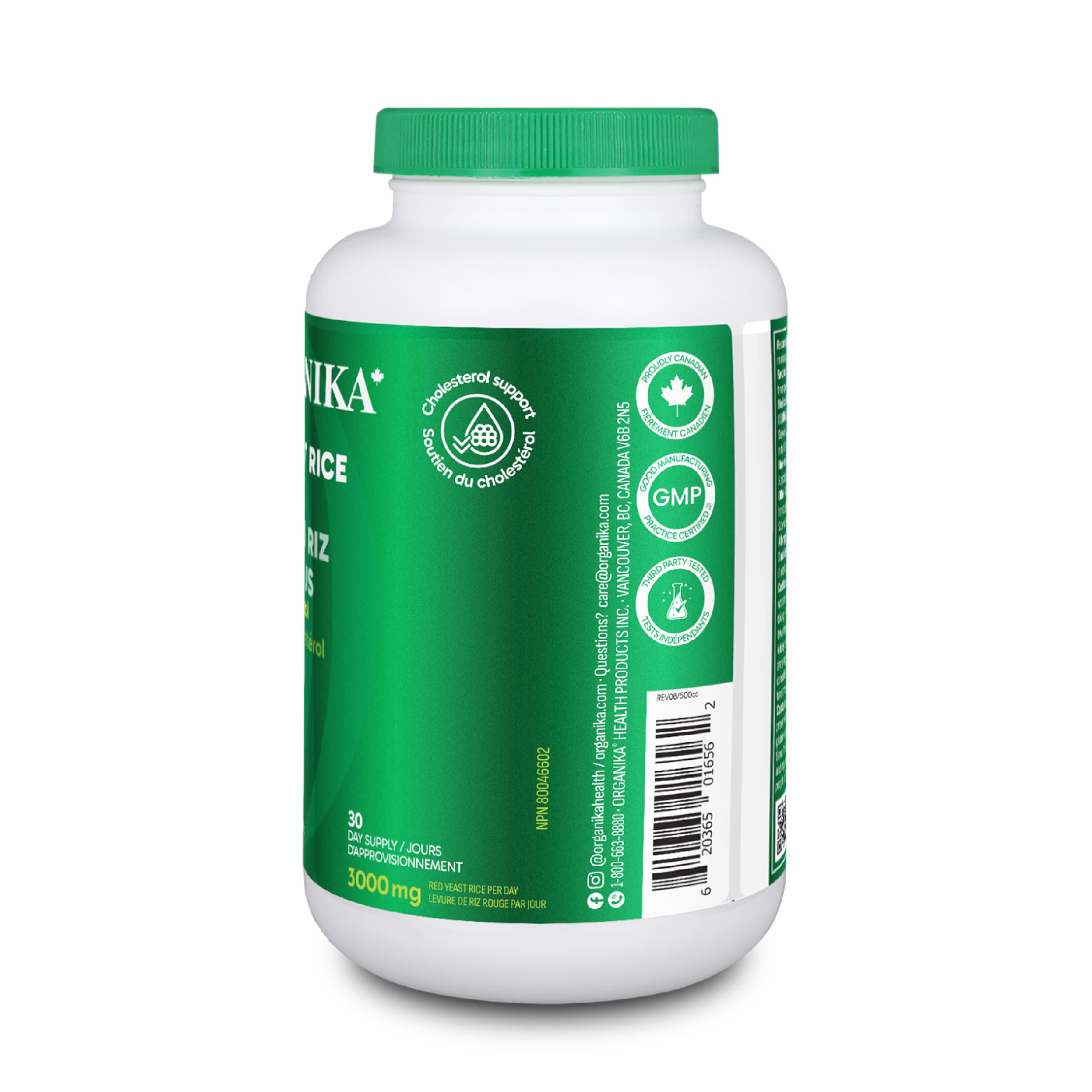Organika Canadian-Made Red Yeast Rice Plus- Plant Sterols, Cholesterol Support- 180vcaps