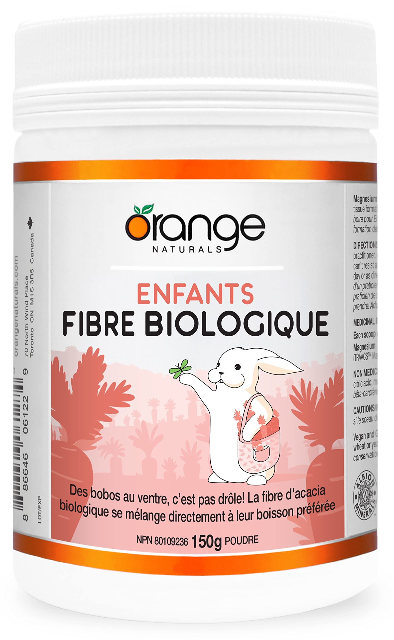 Orange Naturals - Kids Organic Fibre, 150g Powder 30-Servings - Supports Healthy Gut, Healthy and Regular Bowel Movements and Promotes Overall Health - Tasteless and Mixes Easily - Vegan and Non-GMO