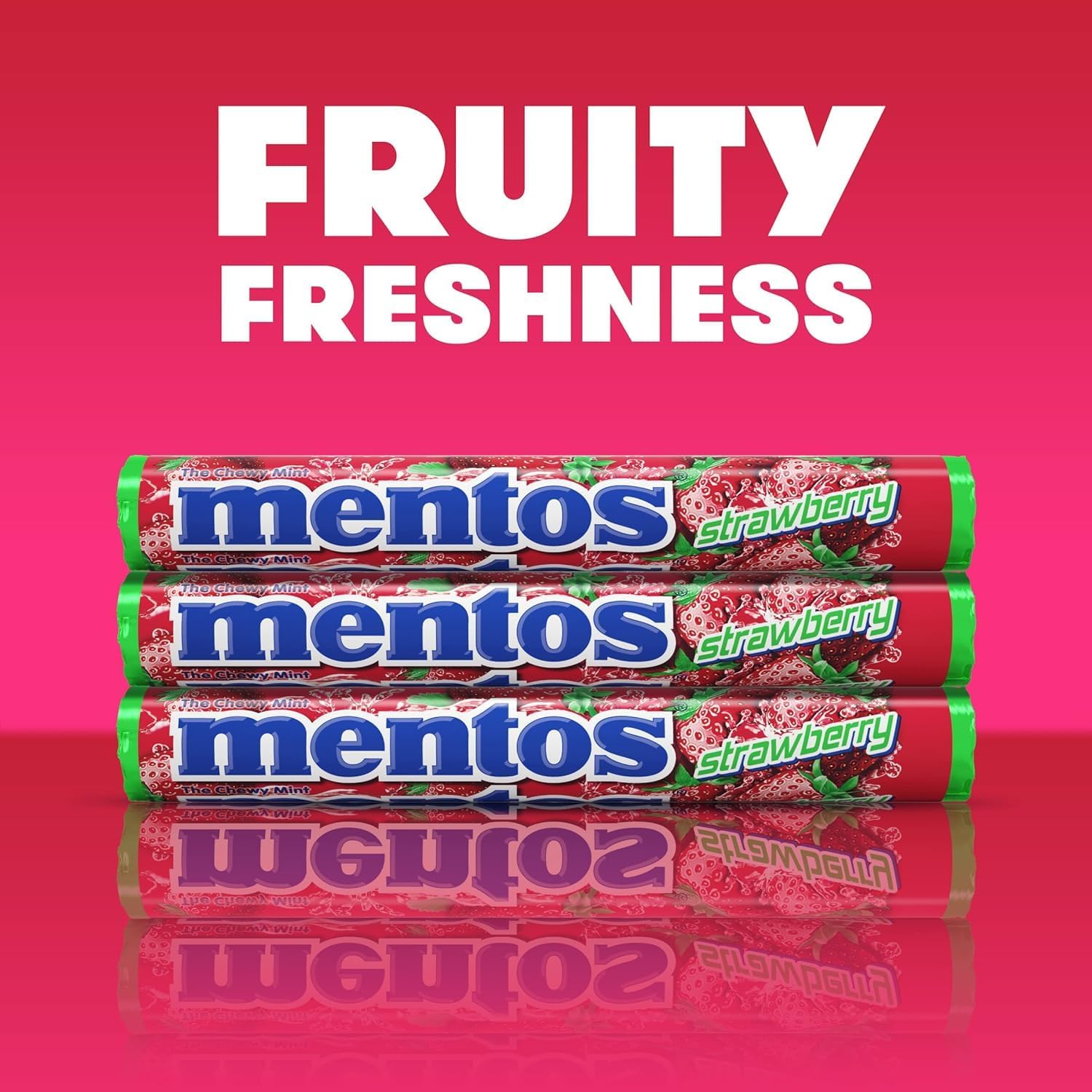 Mentos Chewy Mints, Strawberry - Pack of 4 Rolls (56 Pieces), 37g per roll